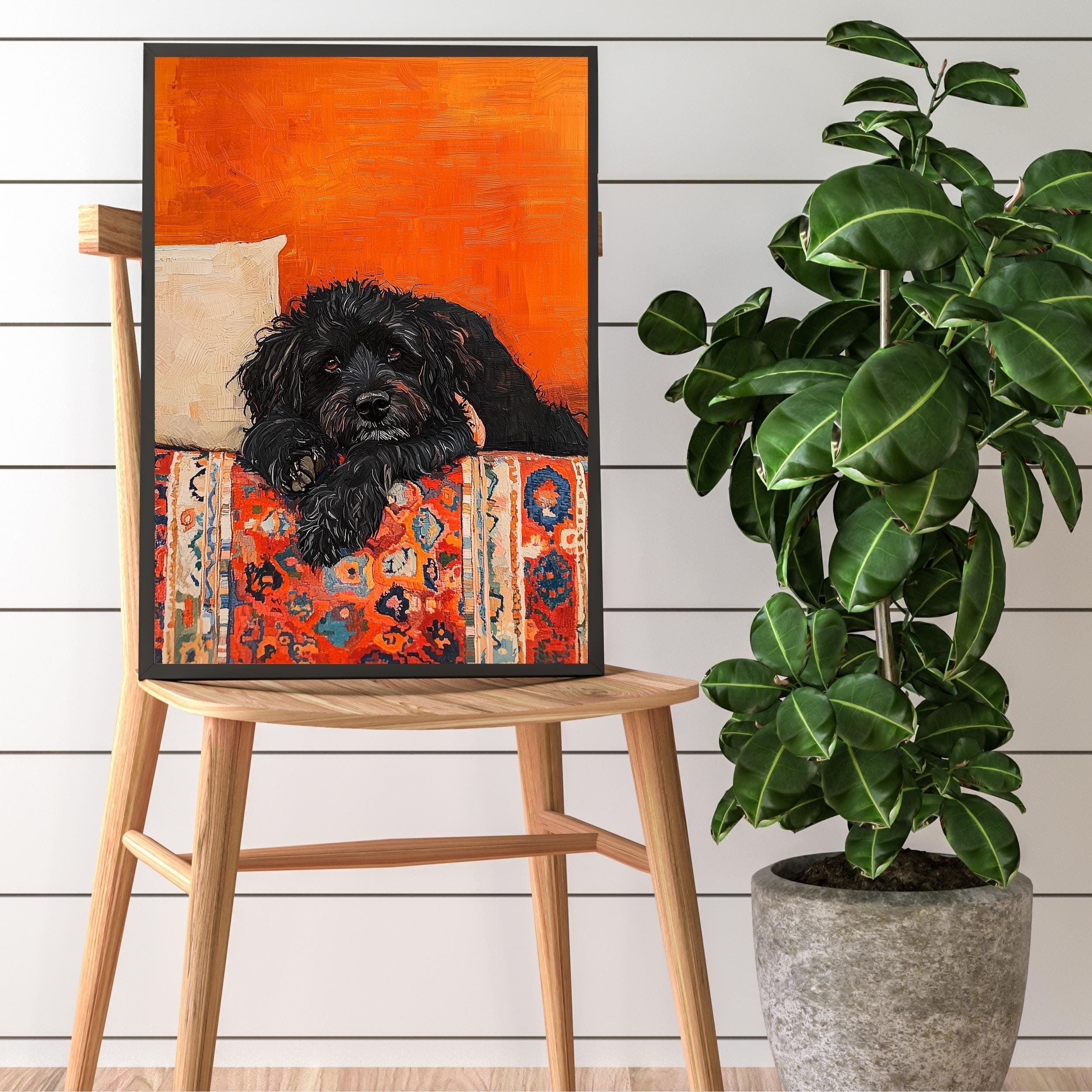 Black Dog Poster, Orange Painting Poster, Warm Orange Decor, Rustic Black Dog Painting, Maximalist Dog Art, Orange Wall Art, Orange Prints - view 5