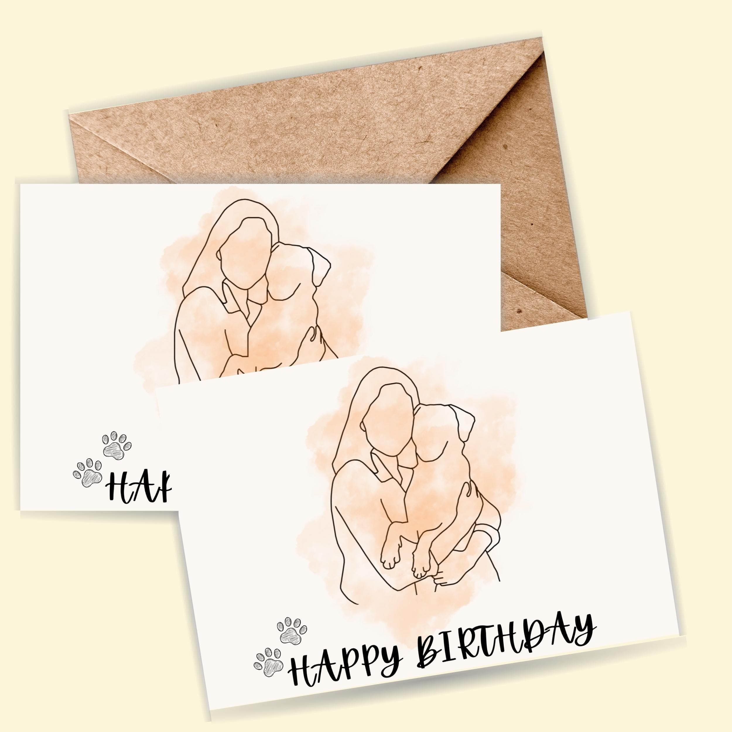 Custom Minimalist Birthday Card, Personalized Happy Birthday Card, Custom Line Art Bhirtday Card, Faceless Portrait Card, line art greeting - view 2