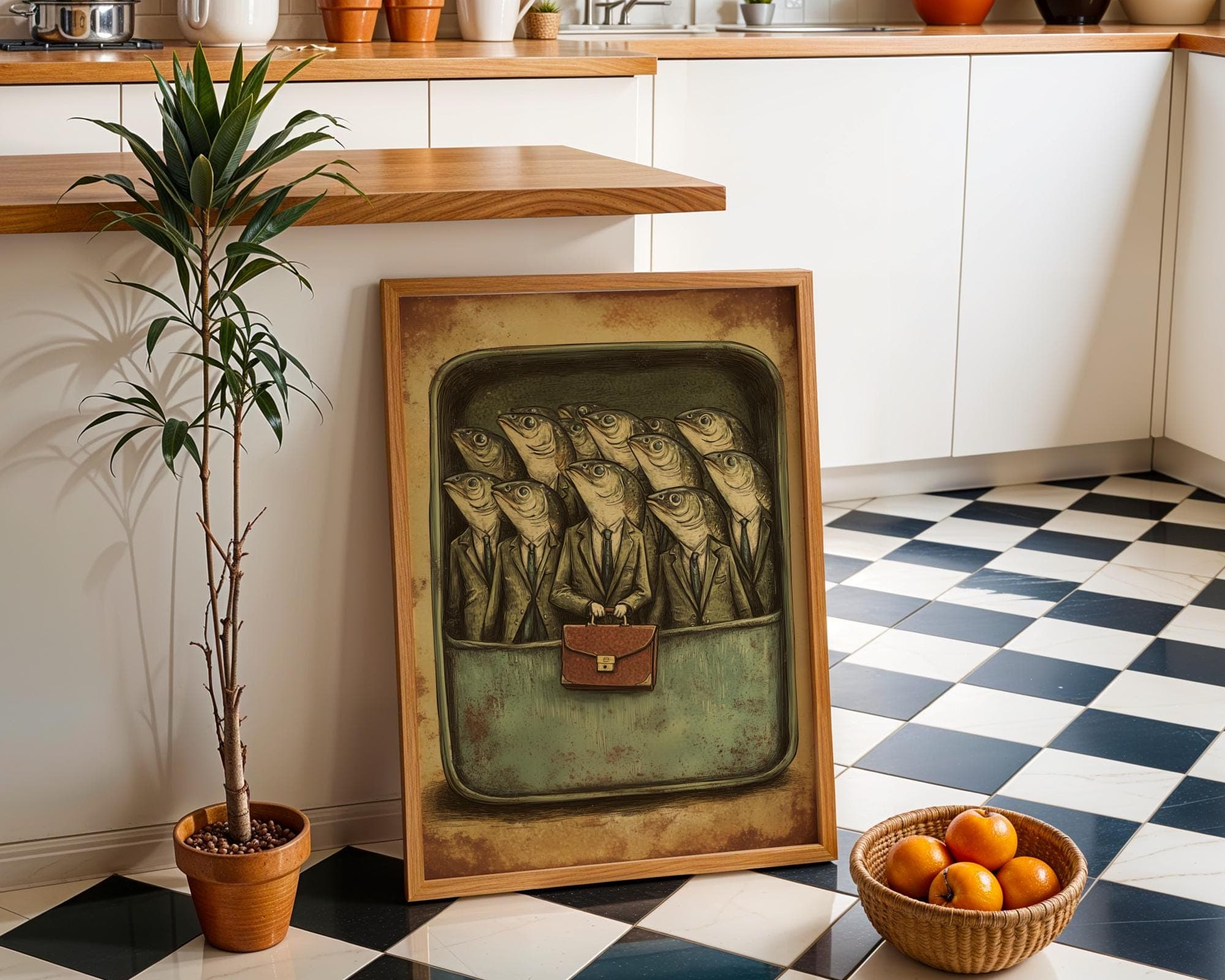 Funny Sardine Painting, Funny Retro Surrealism Wall Print, Dark Humor Wall Decor, Vintage Sardine Print, Digital Download, Sardine Art - view 2