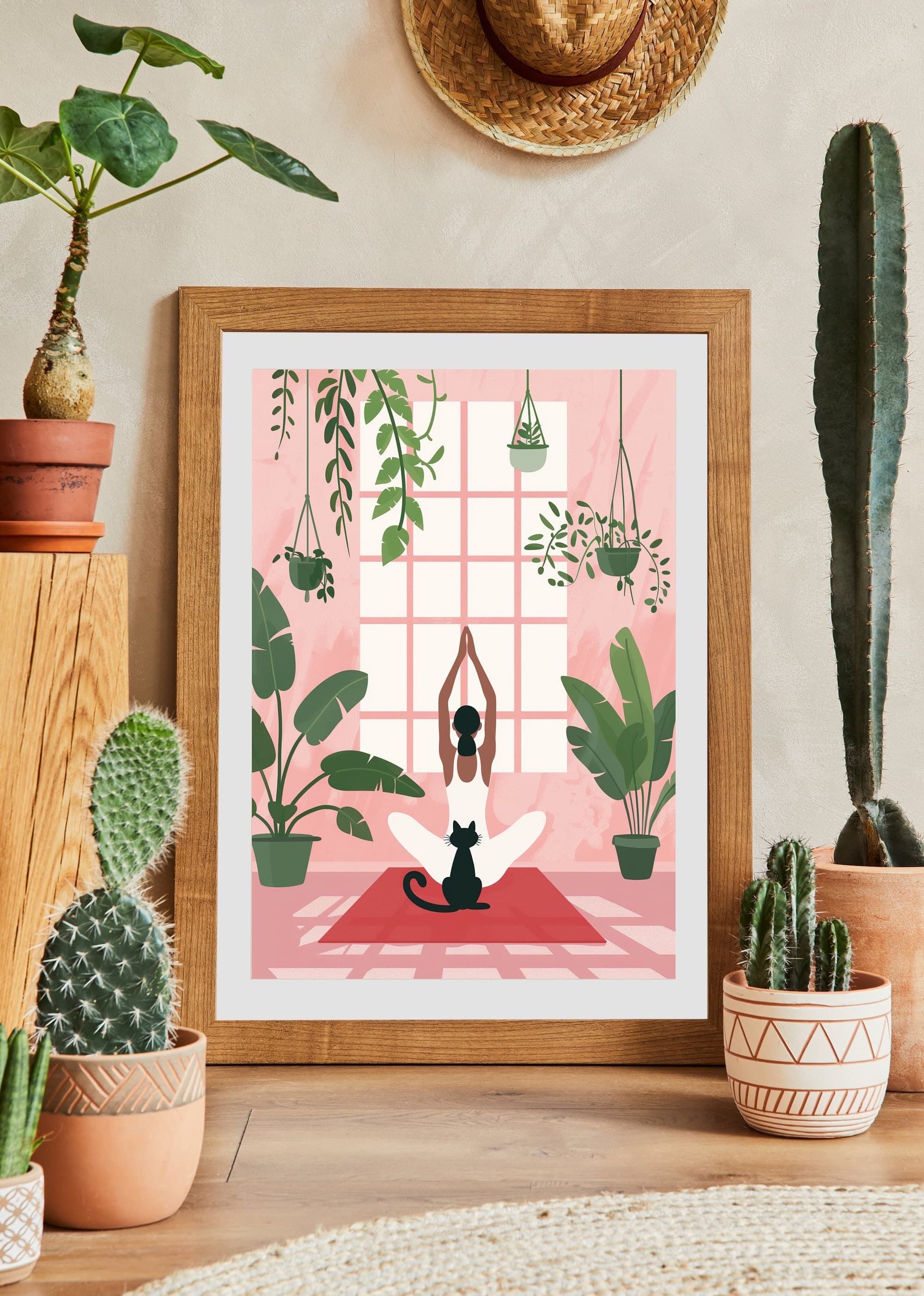 Yoga Cat and Woman Print, Cat Yoga Print, Black Cat Art, Yoga Room Decor, Yoga Lover,Serene Yoga Meditation Art Print, International Cat Day - view 2