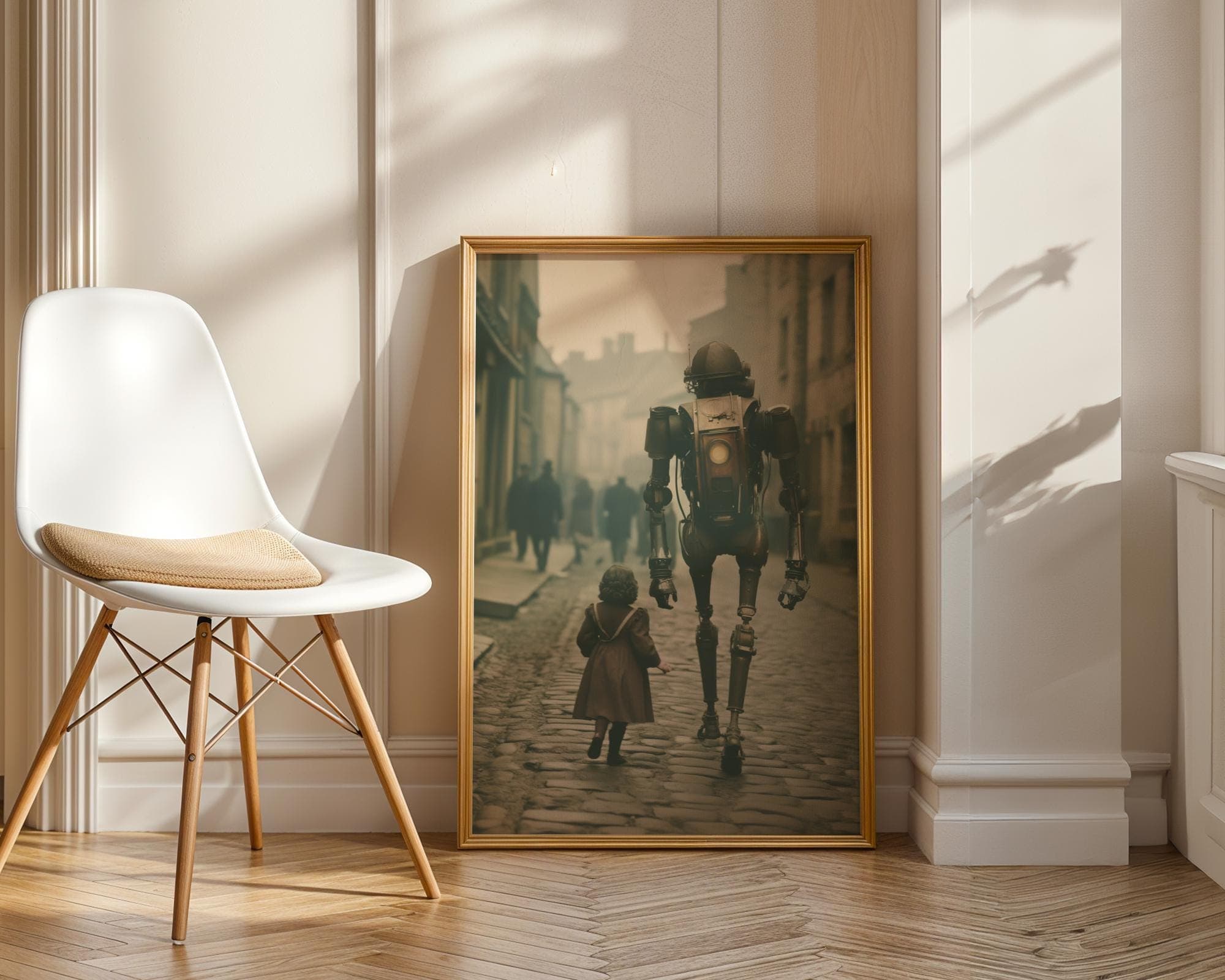 Surreal Robot and Child Print – Futuristic Steampunk Fantasy Artwork for Boys Room or Sci Fi Lovers, Whimsical Steampunk Wall Decor - view 2