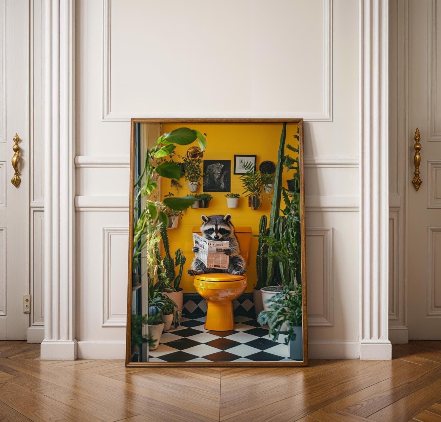 Cute Racoon on Toilet, Funny Bathroom Decor, Pintable Racoon, Funny Racoon Reading on Toilet, Humor Cute Racoon Poster, Kids Bathroom Prints