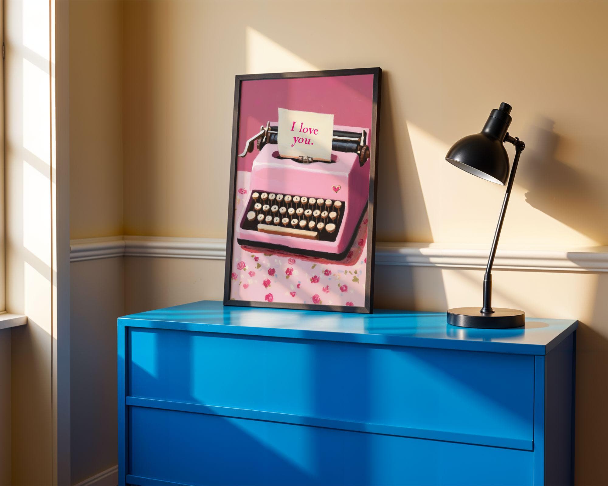 Pink Typewriter Wall Art, Valentine's Day Decor, Valentine's Gift, Valentine's Day Digital Print, Pink Digital Print, I Love You Art Print - view 3