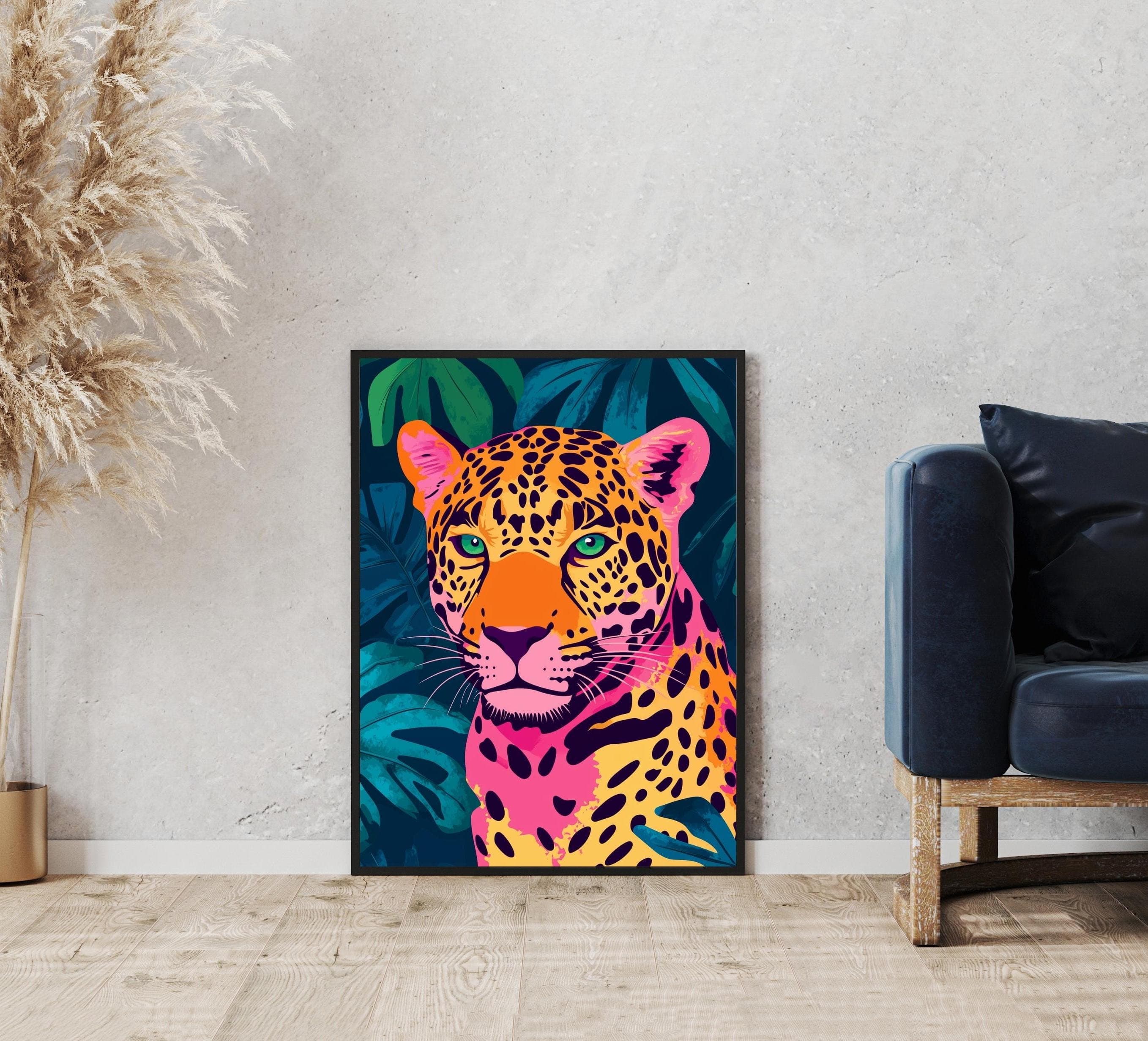 Pink Jaguar Wall Art, Eclectic Animal Wall Decor, Eclectic Animal Wall Art, Eclectic Pink Jaguar Print, Colorful Jaguar Wall Art, Pink Art - view 2