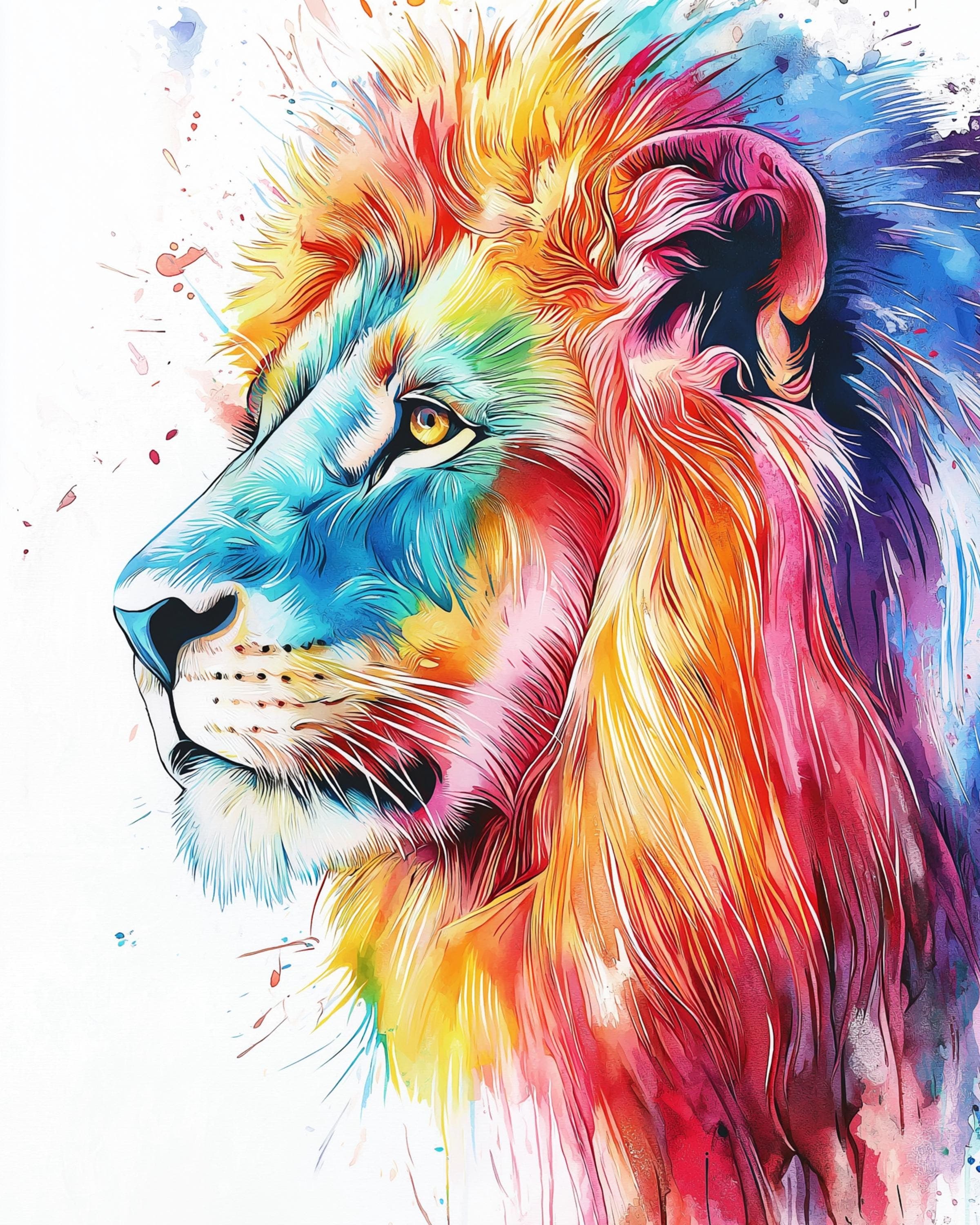 Set of 6 Safari Animals Watercolor Printable Art, Colorful Painting Wall Art, Nursery Children Gift, Rainbow Animal Wall Art, Tiger Poster - view 5