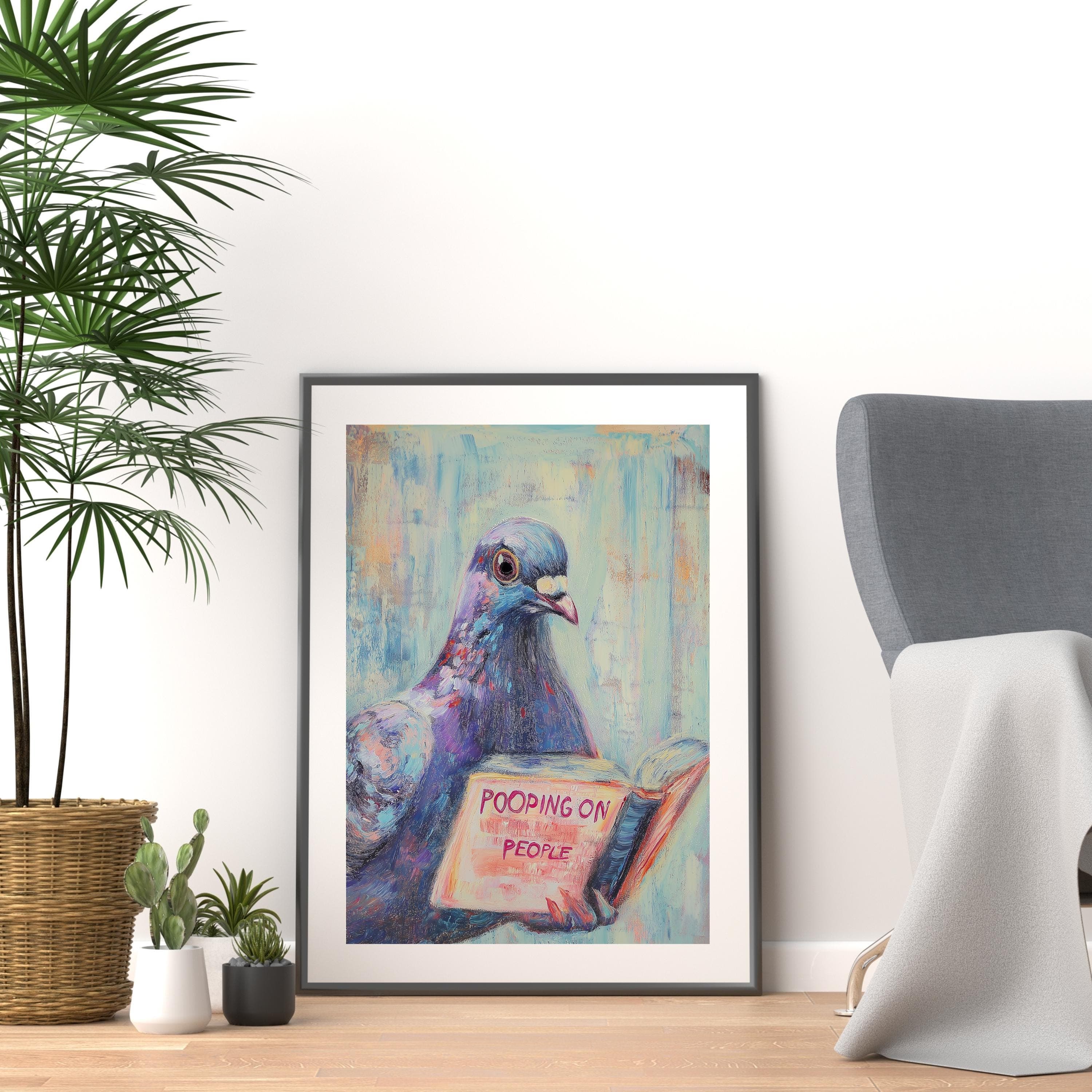 Funny Pigeon Reading Art Print, Humorous Bathroom Poster (Digital Download) - view 6