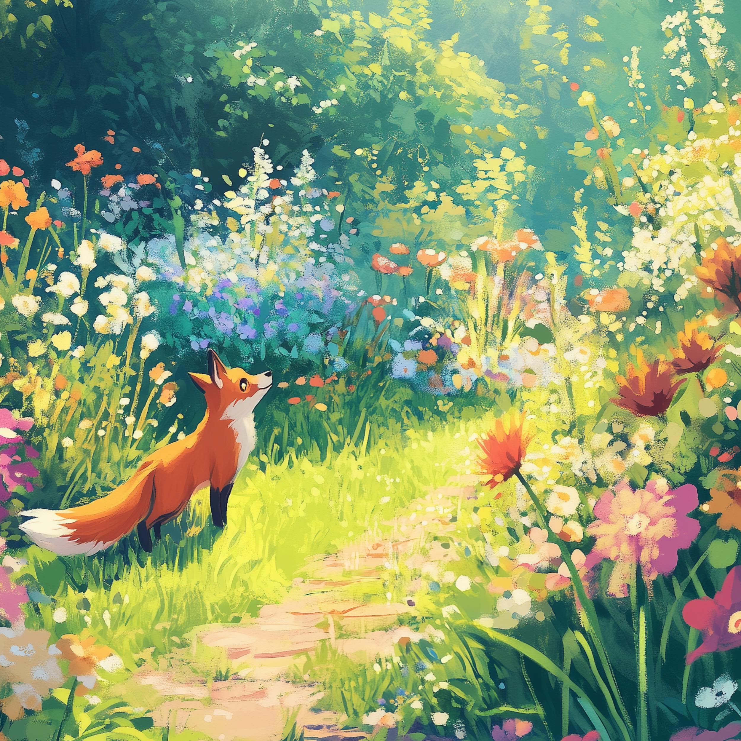 Cute Fox in a Colorful Meadow - Nature Art, Whimsical Fox in a Vibrant Flower Field, Whimsical Nature Print, Fox Wall Print, Fox Posters - view 2