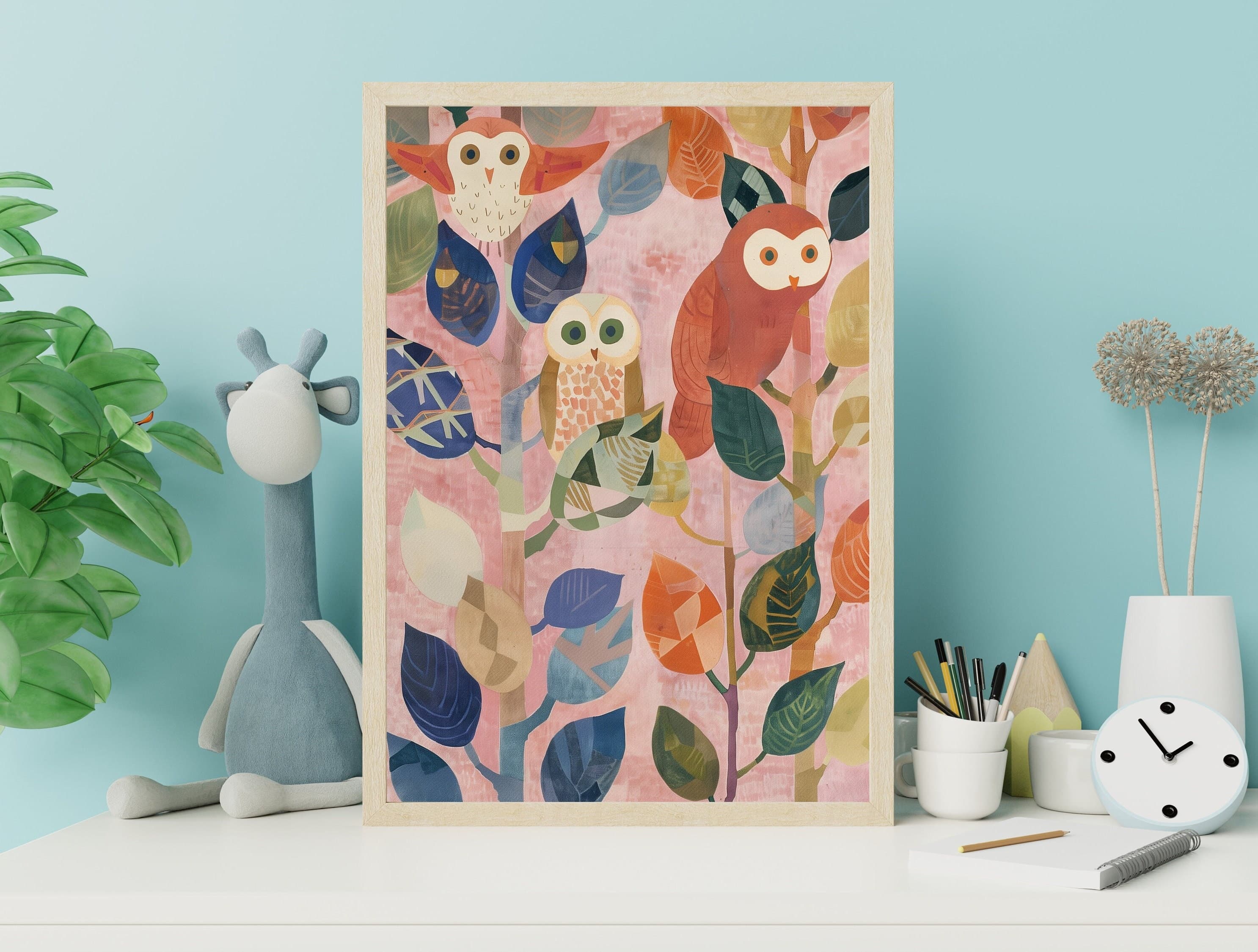 Colorful Owls Printable Digital Art, Oil Painting, Wildlife Art, Owl Love Art, Abstract Owl, Owls Poster, Gift for owl lovers, Whimsical Art - view 6