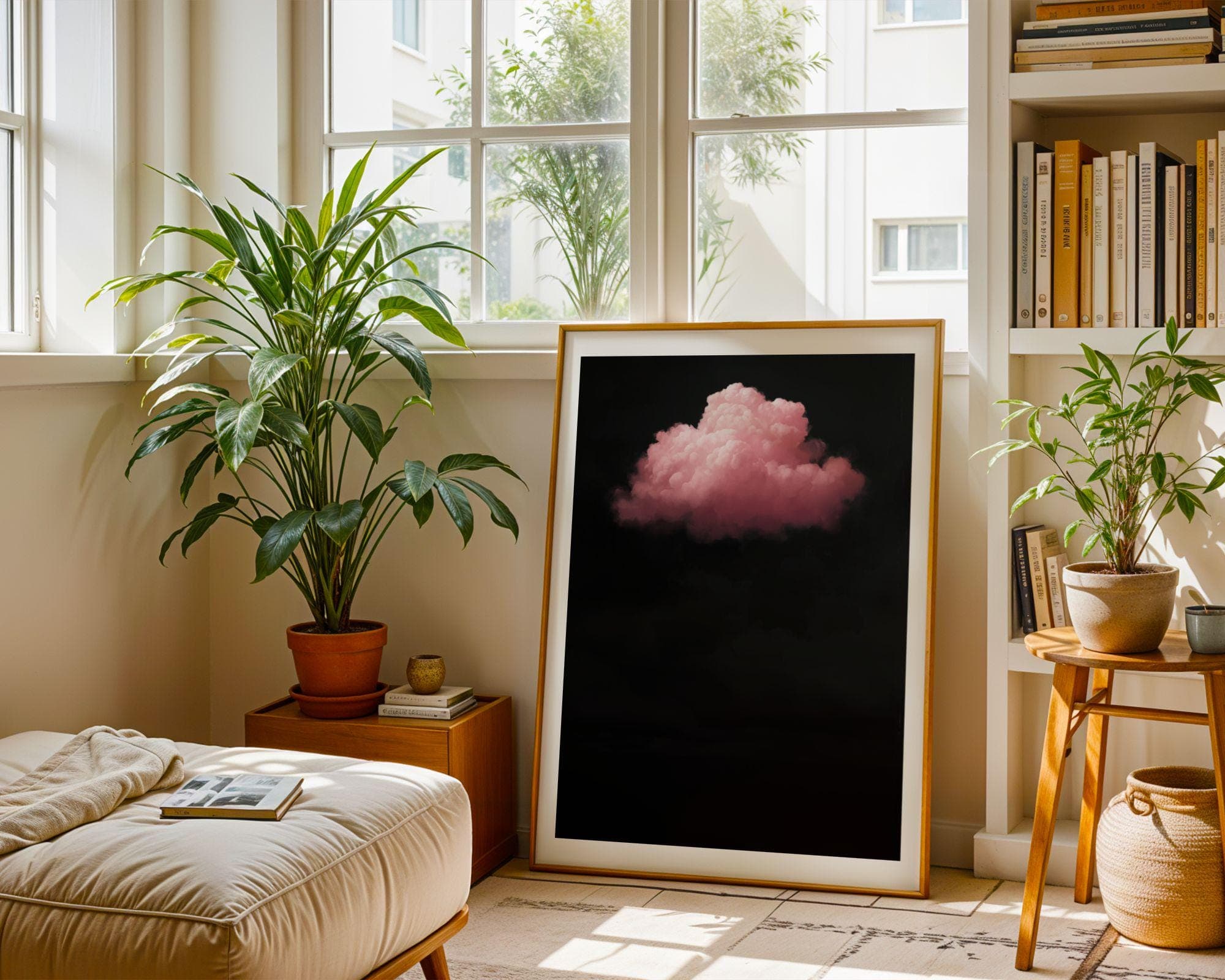 Pink Cloud on Black ā Minimalist Wall Art, Floating Pink Cloud, Dark Aesthetic Decor, Minimal Surreal Art, Surreal Cloud Print, Digital Art - view 5