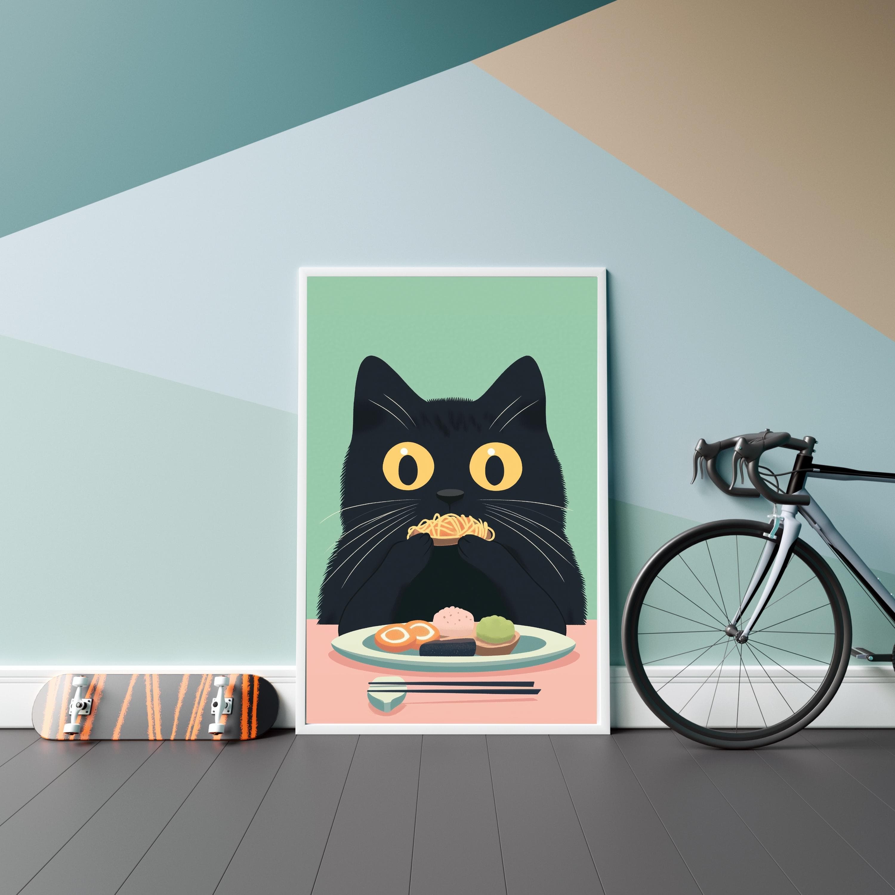 Black Cat Tapas Art Print, Whimsical Cat Kitchen Decor, Black Cat Wall Print Funny Cat Kitchen Print, Maximalist Cat Art, Funny Cat Art - view 6
