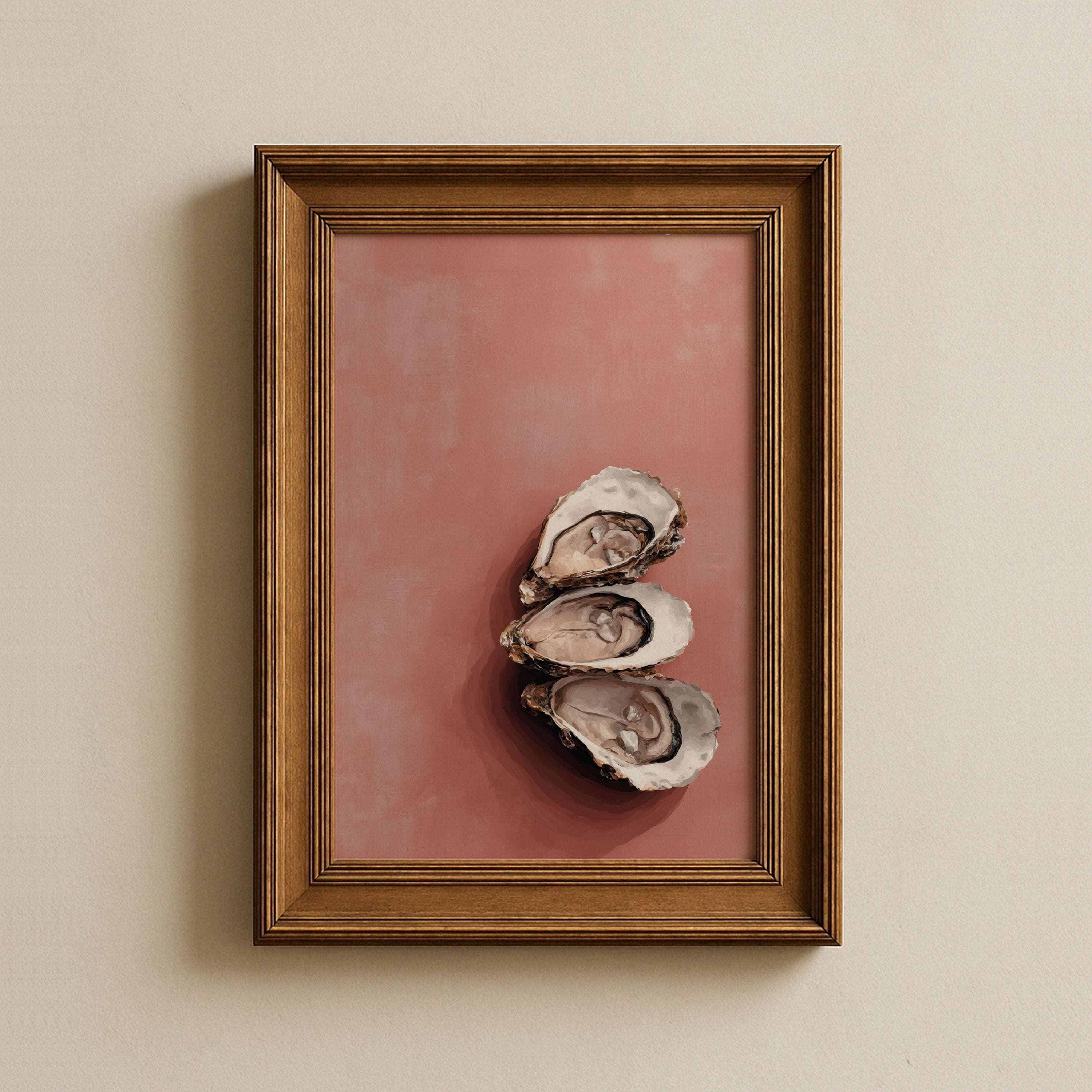 Oyster Wall Art Print, Pink Coastal Kitchen Decor, Pink Oyster Painting, Seafood Wall Art, Beach House Dining Room Decor, Oyster Still Life - view 5