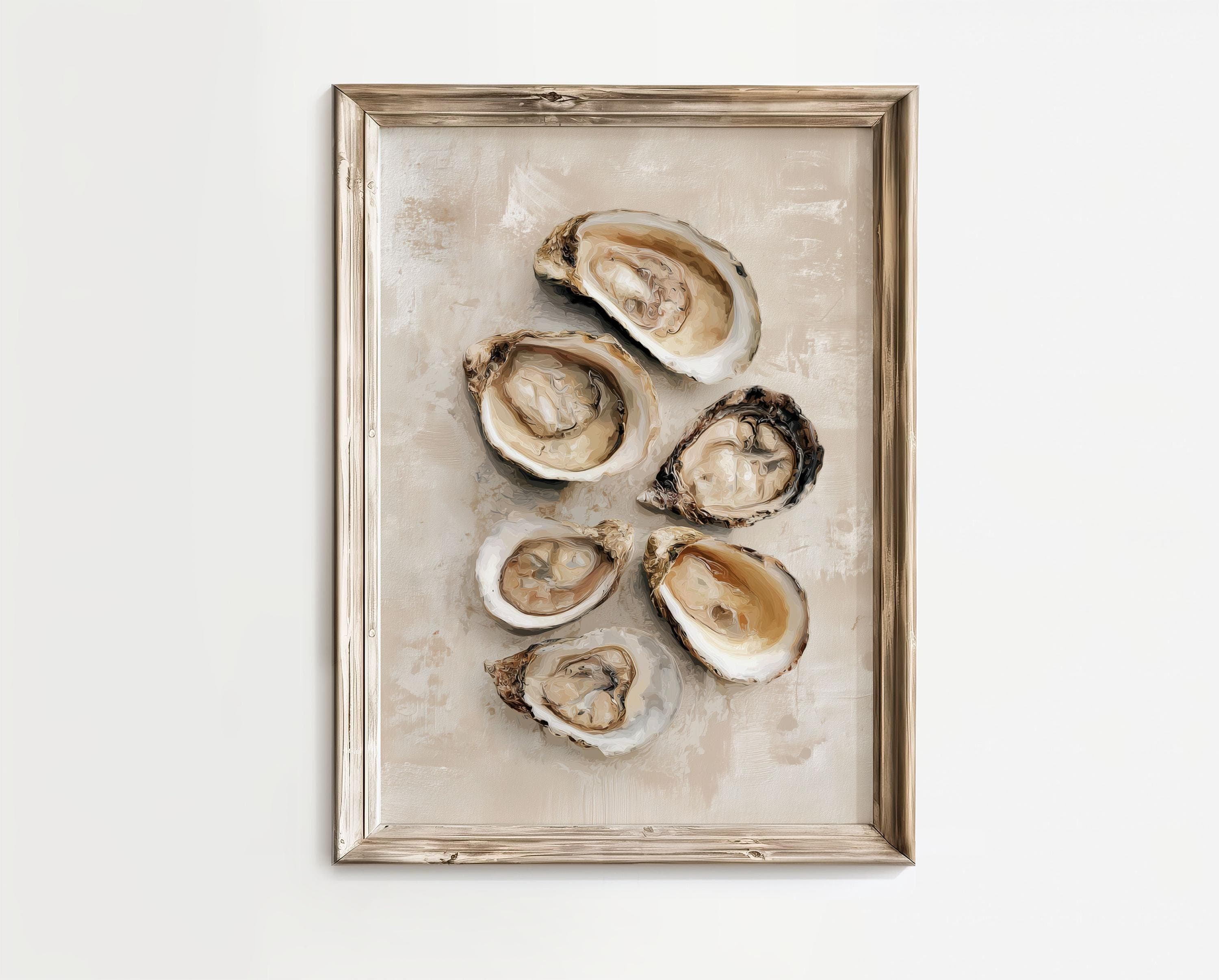 OYSTER Wall Art Print, Coastal Kitchen Decor, Neutral Seafood Painting, Beach House Art, Seafood Wall Art, Oyster Oil Painting Print - view 2