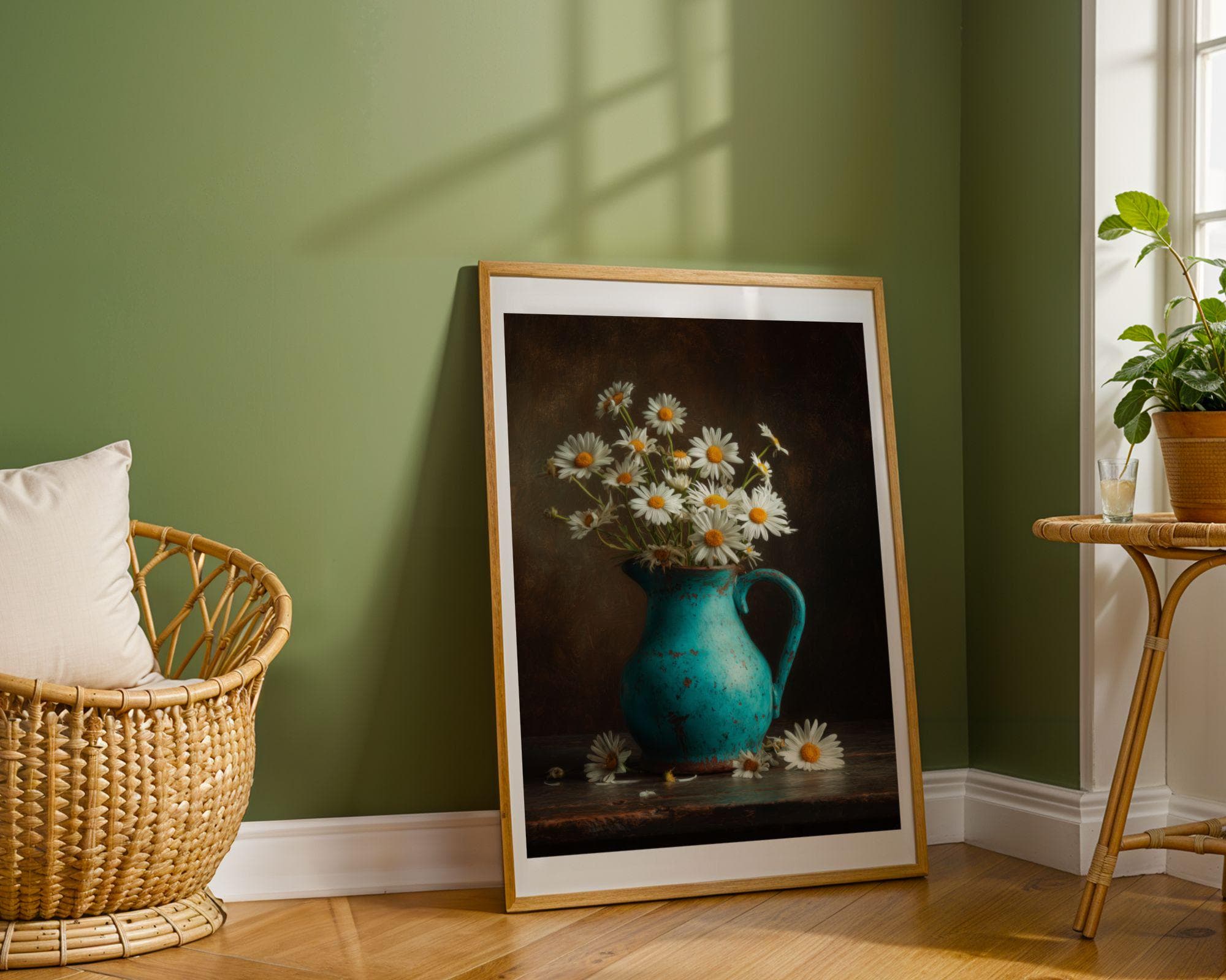 Vintage Daisy Painting Print, Turquoise Jug Daisies, Vintage Floral Poster, Rustic Country Floral Art, Digital Download,Cottage Floral Print - view 5