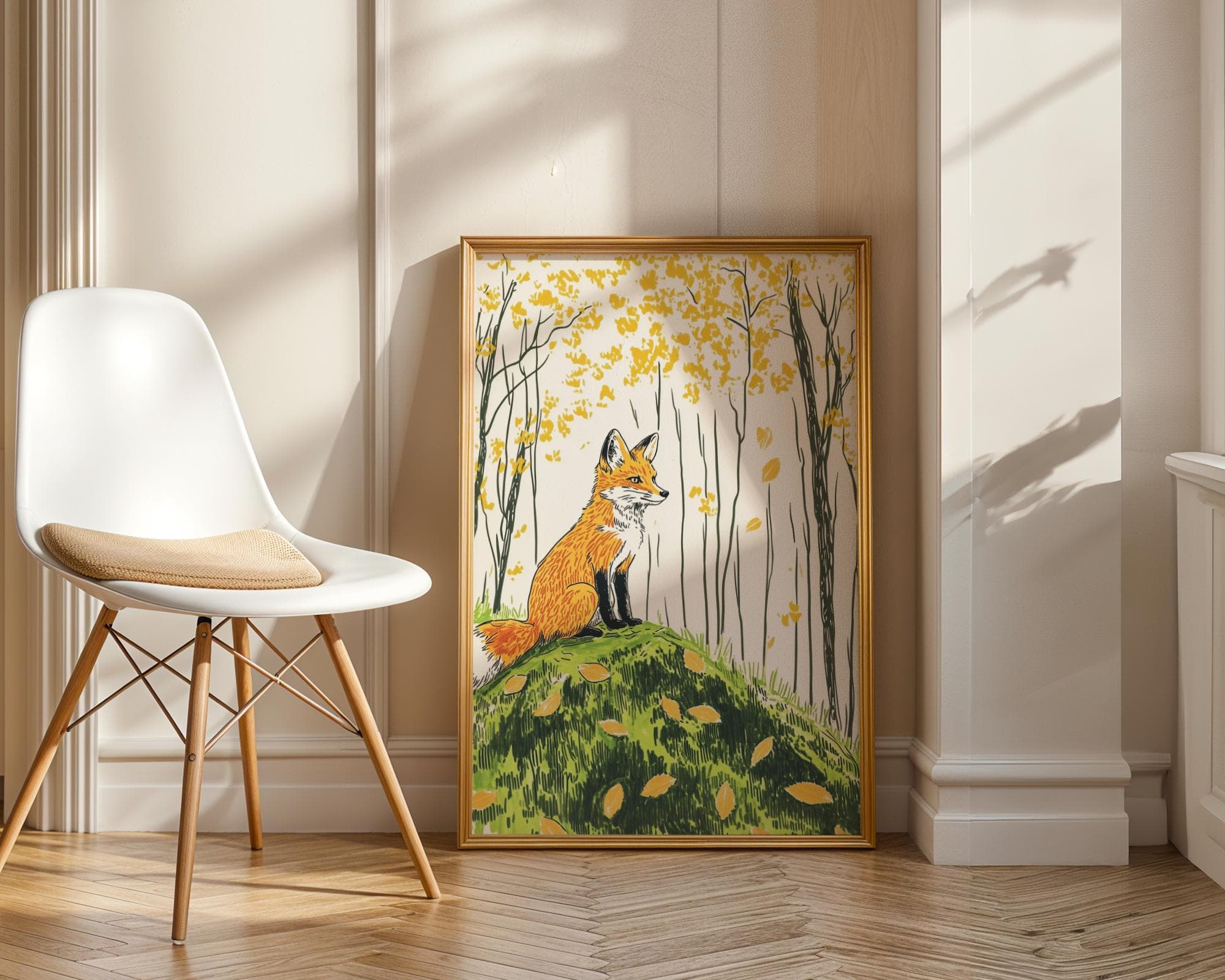 Fox Forest Wall Art, Whimsical Fox Print, Minimalist Woodland Wall Print, Orange Fox Wall Art, Whimsical Animal Wall Poster, Printable Fox - view 2