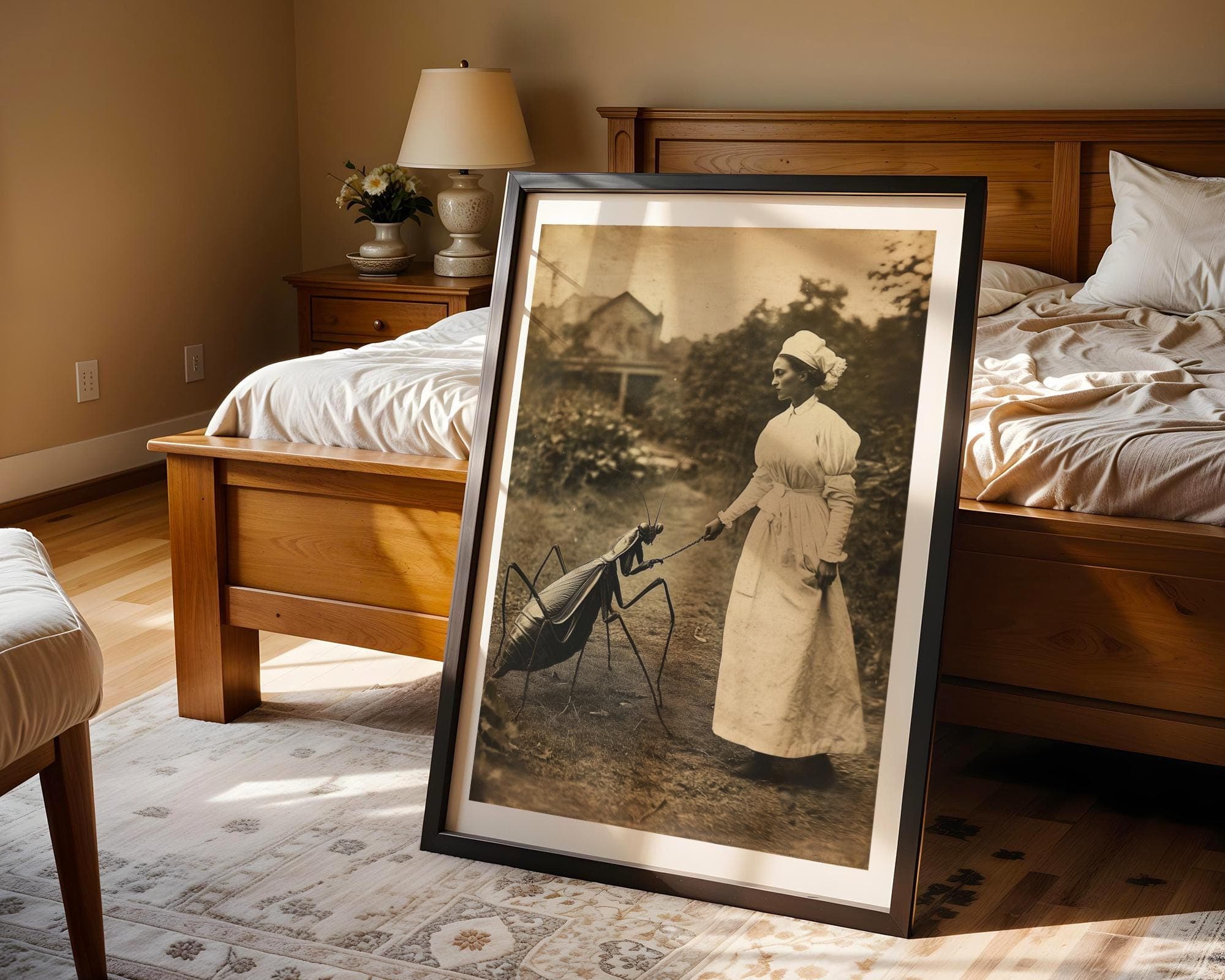 Giant Insect and Victorian Lady Fantasy Print, Odd Victorian Fantasy Art for Wall, Dark Academia Fantasy Poster, Quirky Gothic Surrealism - view 4