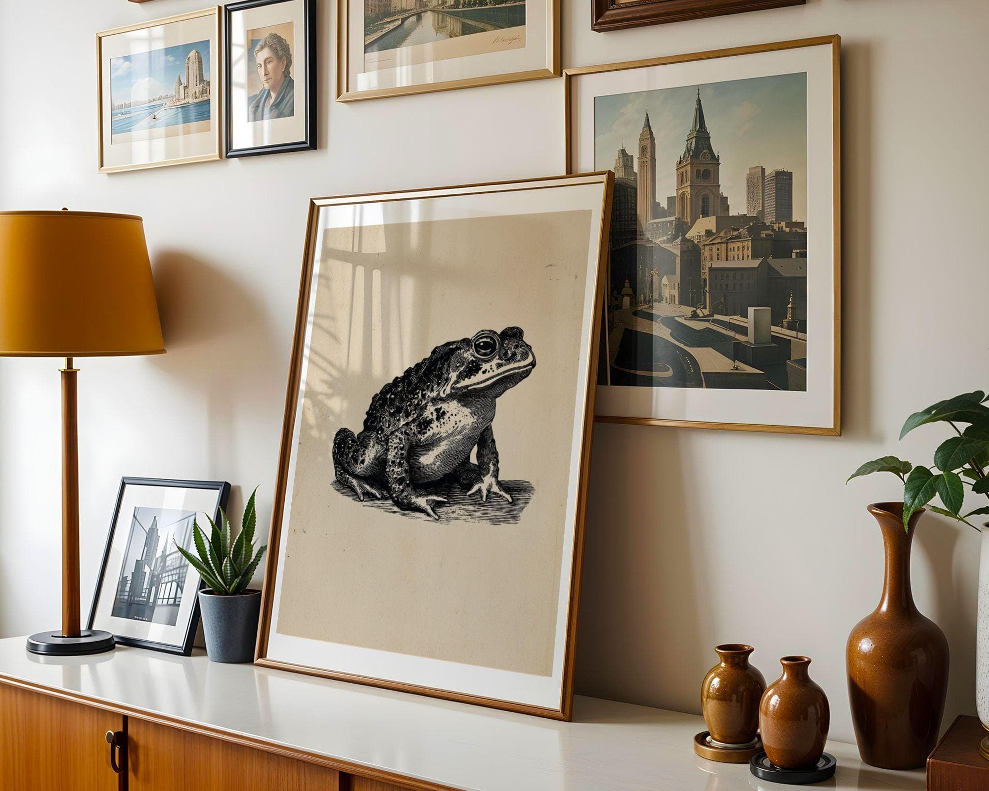 Vintage Frog Print | Toad Etching Wall Art, Victorian Toad Print, Sepia Frog Poster, Japanese Frog Print, Vintage Wall Art, Toad Poster - view 3