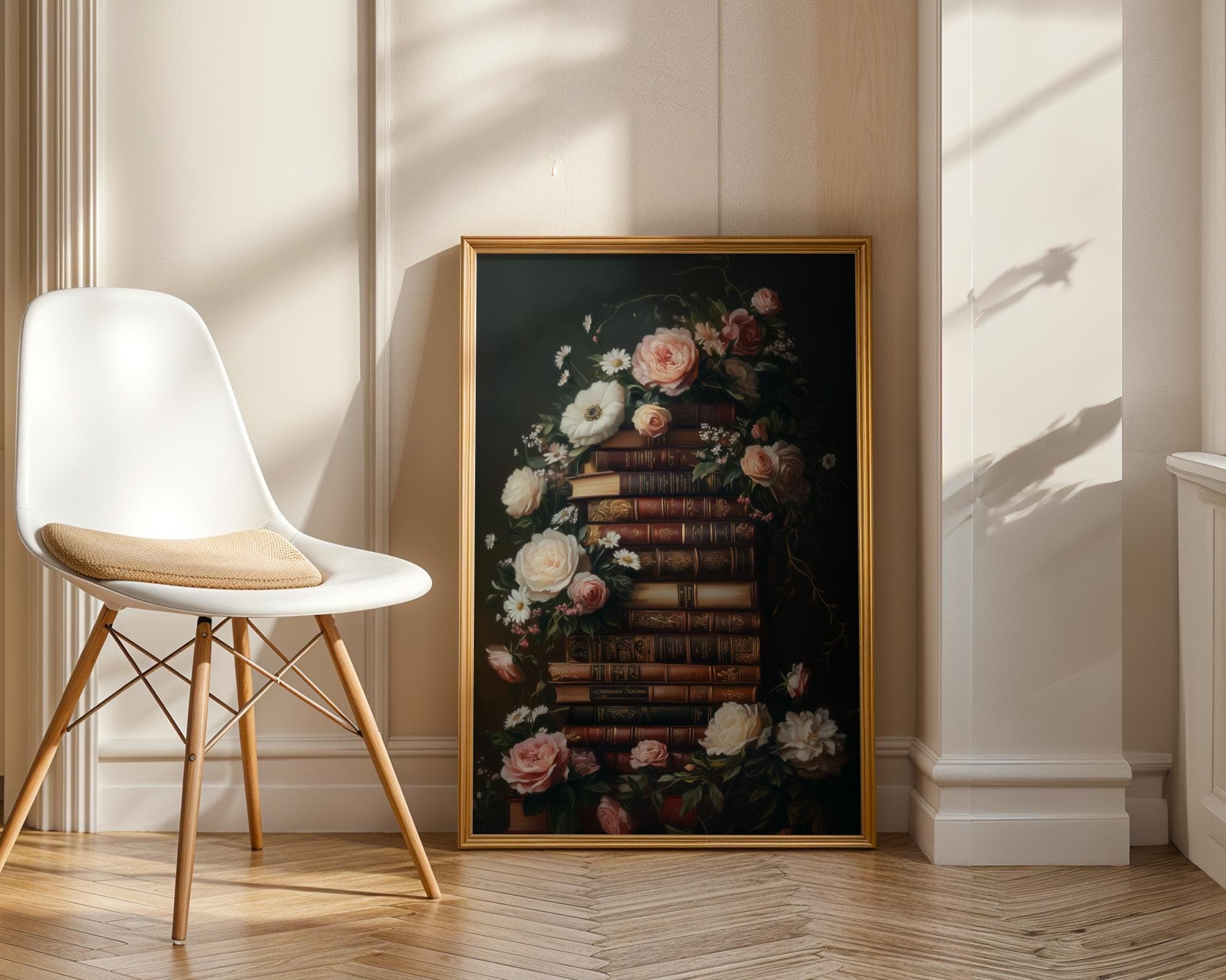 Dark Academia Wall Art Decor, Vintage Books Art, Romantic Dark Academia Poster, Cottagecore Flower and Antique Book Print, Vintage Aesthetic - view 3