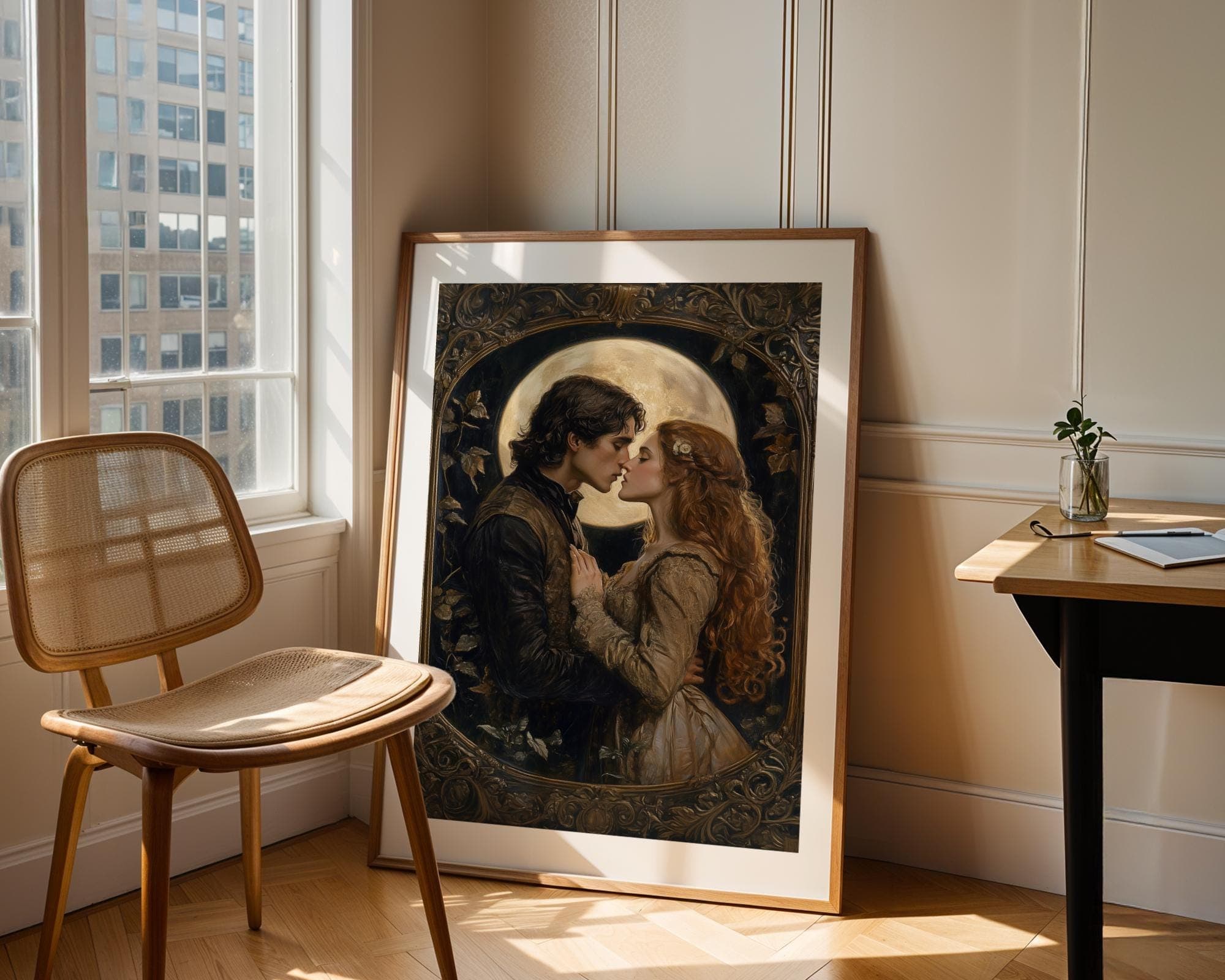 Victorian Digital Painting, Victorian Lovers in Moonlight, Victorian Romance Decor, Romantic Couple Decor, Moonlit Romance Print, Victorian - view 4