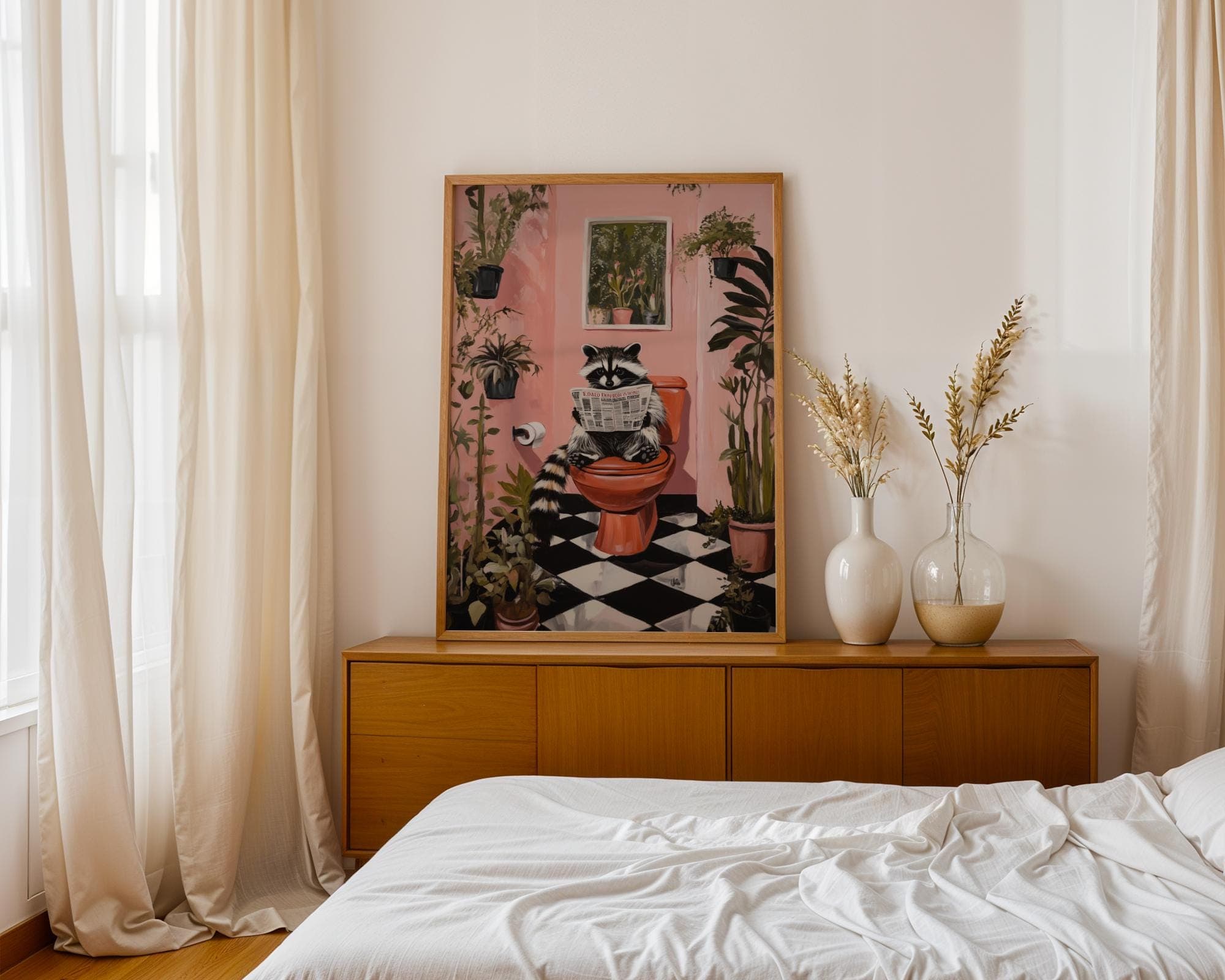 Cute Racoon on Toilet, Funny Bathroom Decor, Pintable Racoon, Funny Racoon Reading on Toilet, Humor Cute Racoon Poster, Matisse Painting - view 4