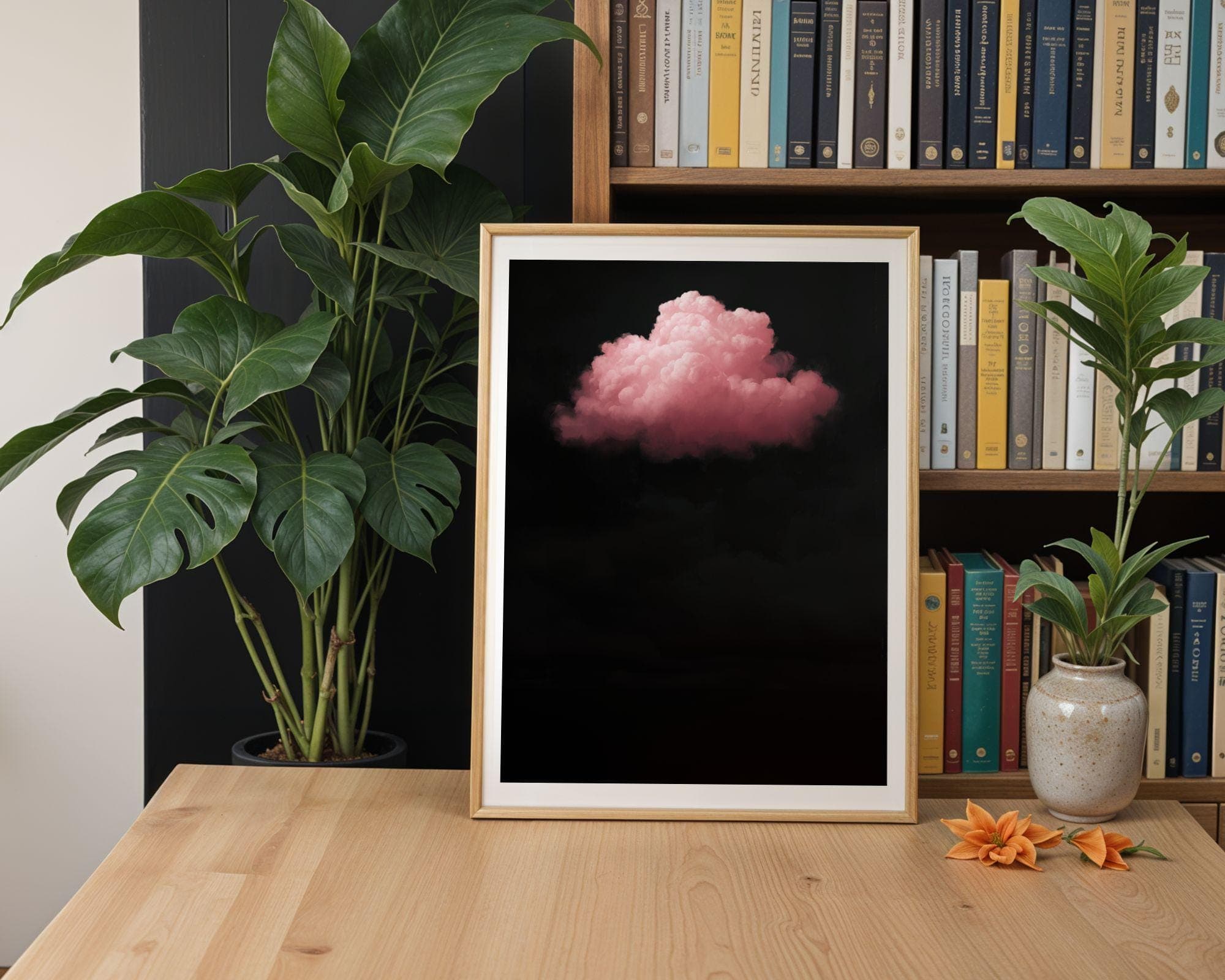 Pink Cloud on Black ā Minimalist Wall Art, Floating Pink Cloud, Dark Aesthetic Decor, Minimal Surreal Art, Surreal Cloud Print, Digital Art - view 7