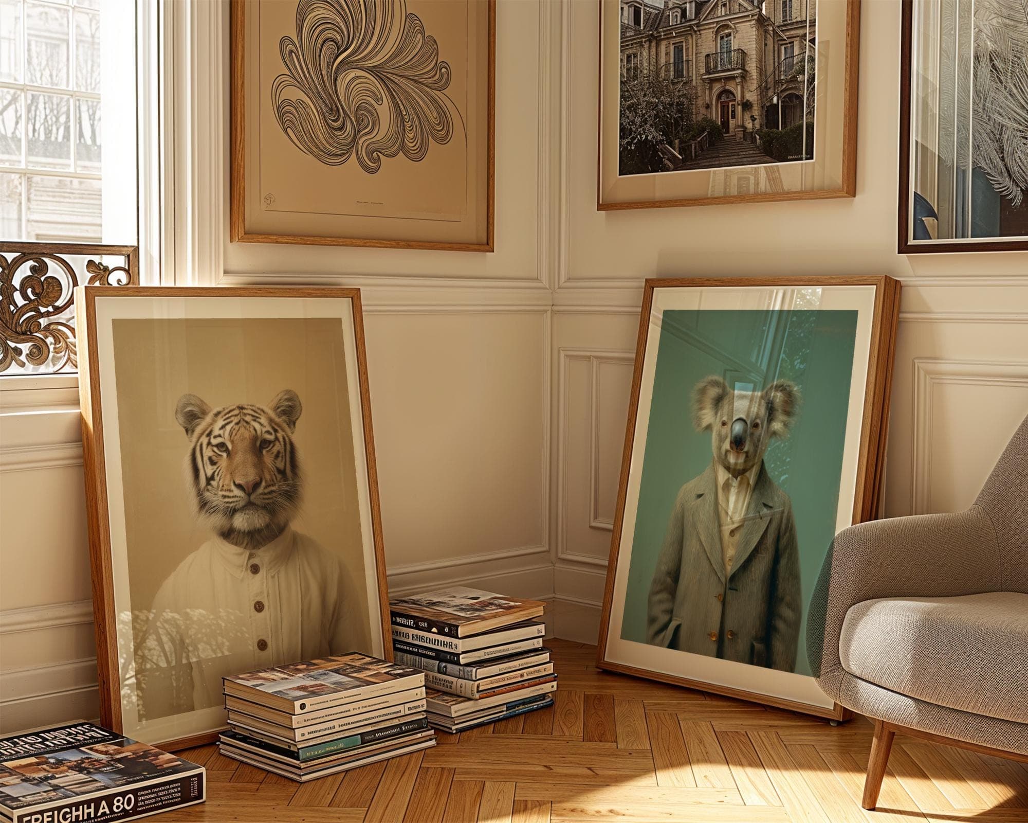 Vintage Animal Portrait Gallery Wall Art Set of 6 ā Academic Style Decor, Dapper Animal Portrait Prints, Maximalist Eclectic, Funky Print - view 3