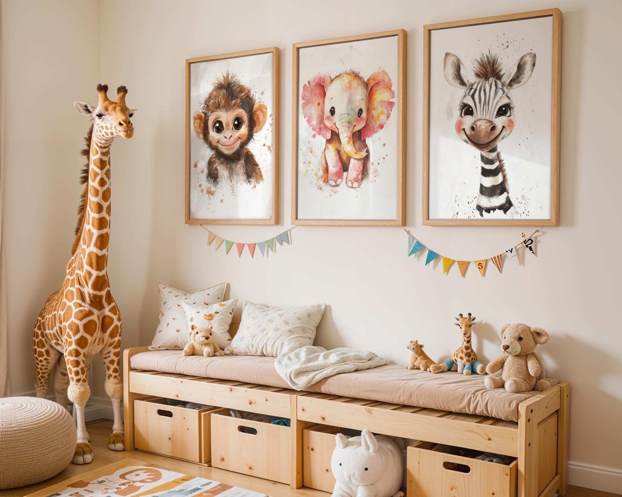 Watercolor Safari Animal Wall Art Set, Set of 6 printables safari nursery animals,Safari animal prints,Baby safari animals, Neutral Nursery - view 2