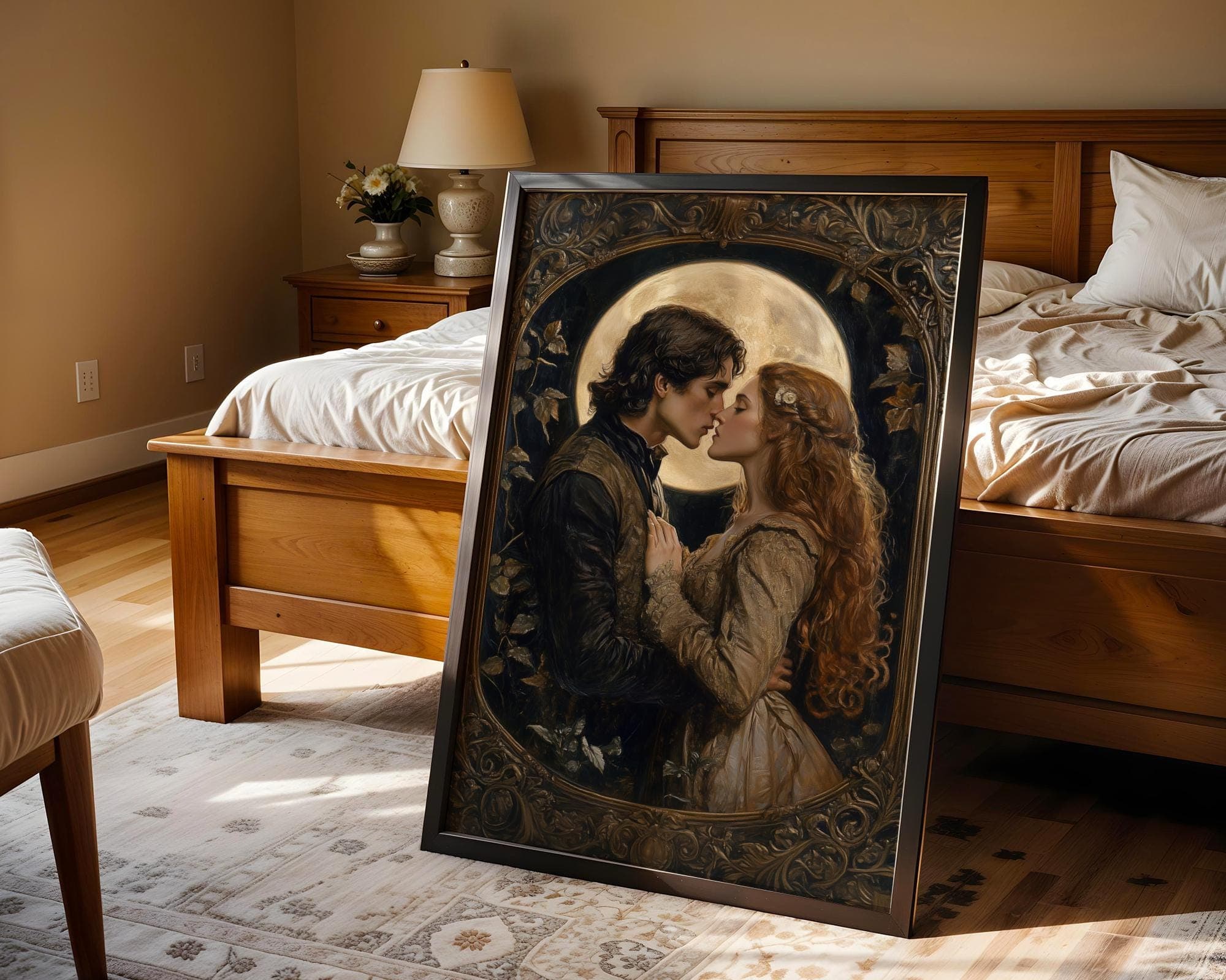 Victorian Digital Painting, Victorian Lovers in Moonlight, Victorian Romance Decor, Romantic Couple Decor, Moonlit Romance Print, Victorian - view 5