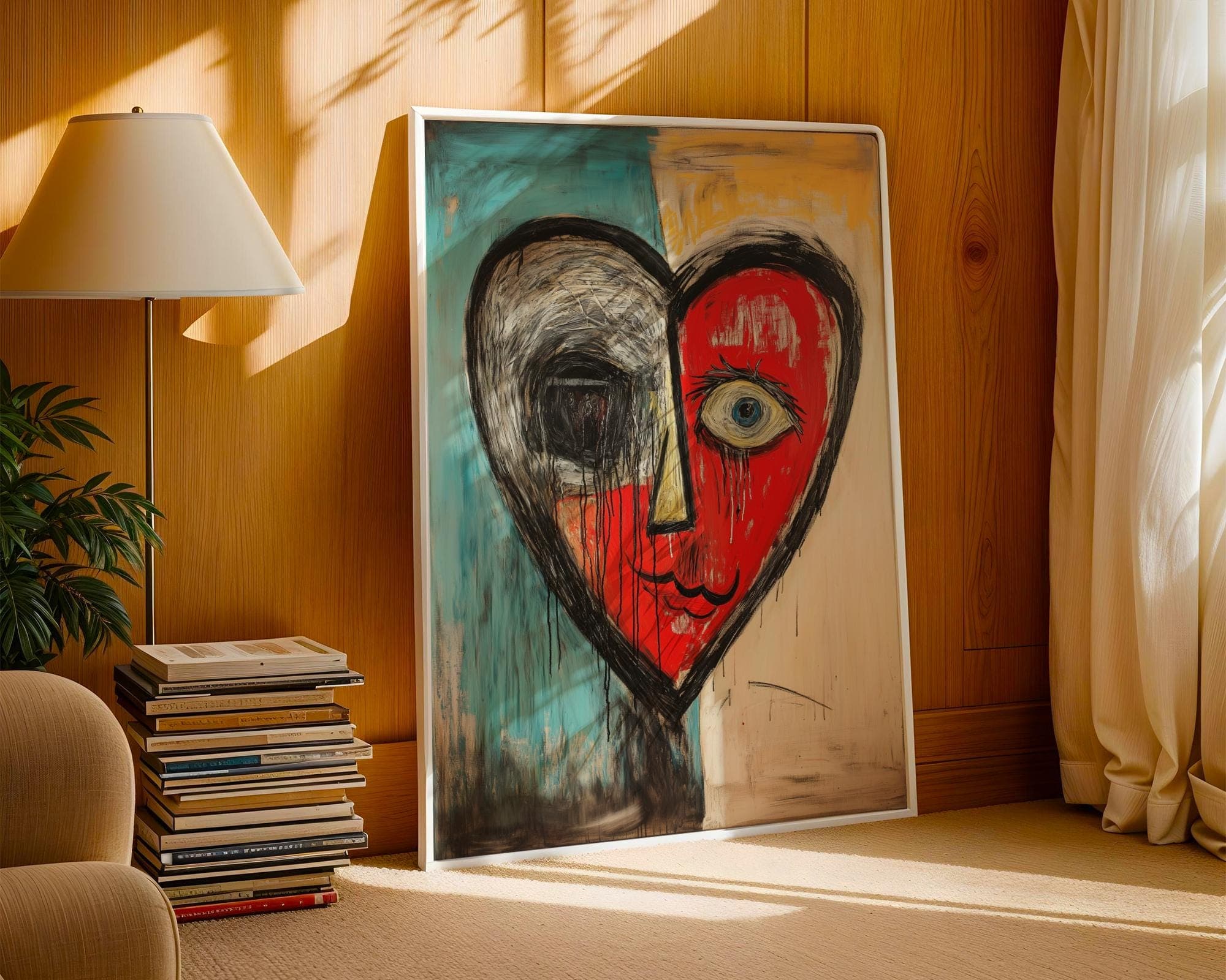 Picasso Heart Painting, Abstract Picasso-Style Painting, Colorful Abstract Heart Art, Modern Wall Decor, Picasso-Inspired Art, Heart Poster - view 2