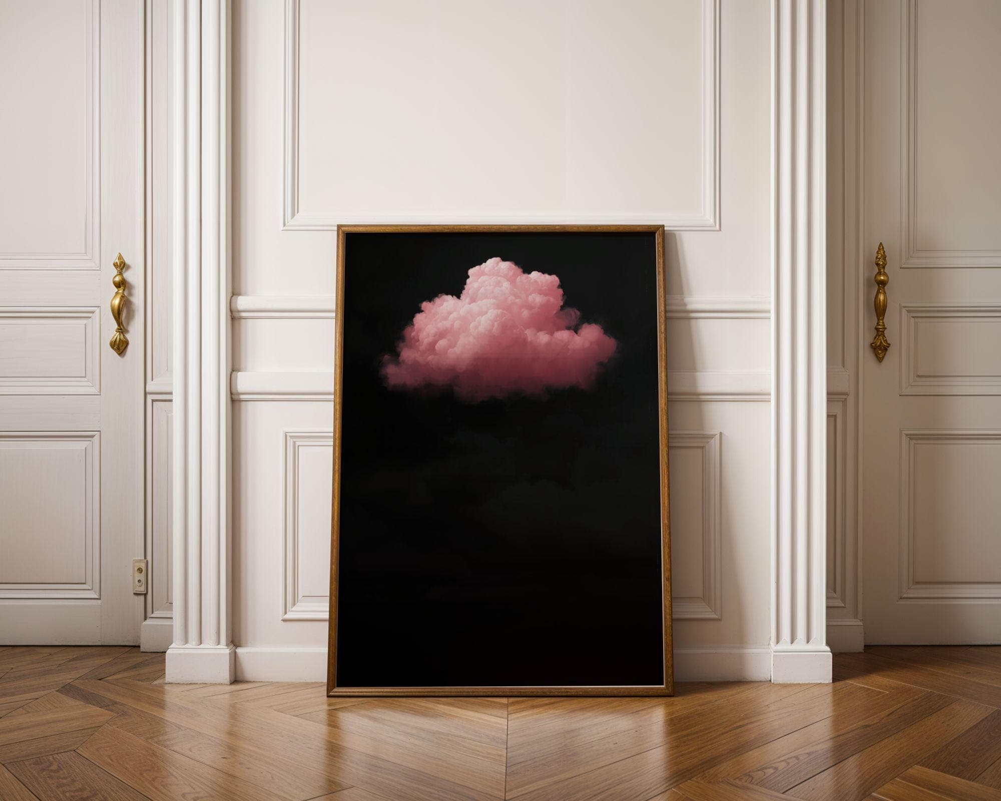 Pink Cloud on Black ā Minimalist Wall Art, Floating Pink Cloud, Dark Aesthetic Decor, Minimal Surreal Art, Surreal Cloud Print, Digital Art - view 2