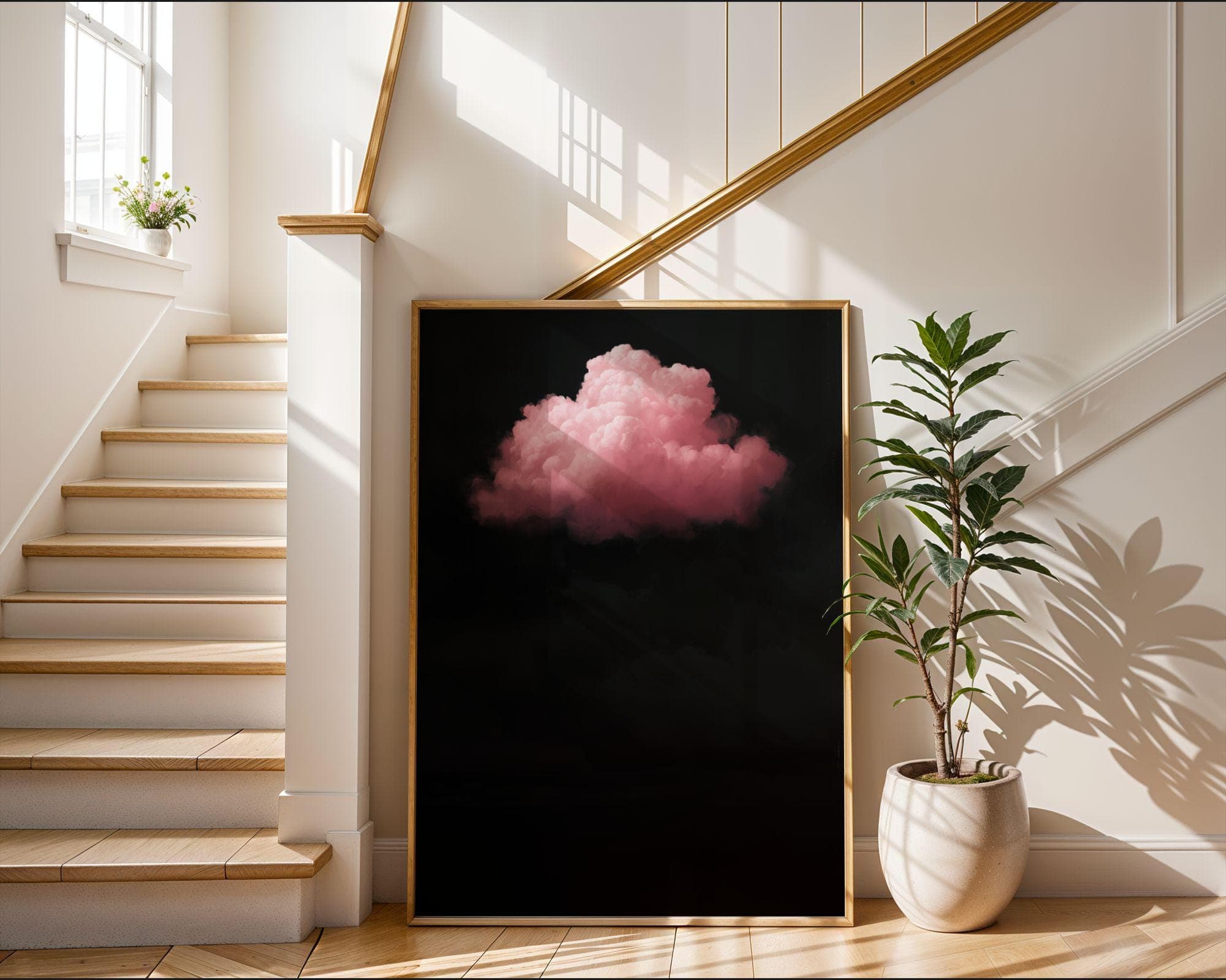 Pink Cloud on Black ā Minimalist Wall Art, Floating Pink Cloud, Dark Aesthetic Decor, Minimal Surreal Art, Surreal Cloud Print, Digital Art - view 6