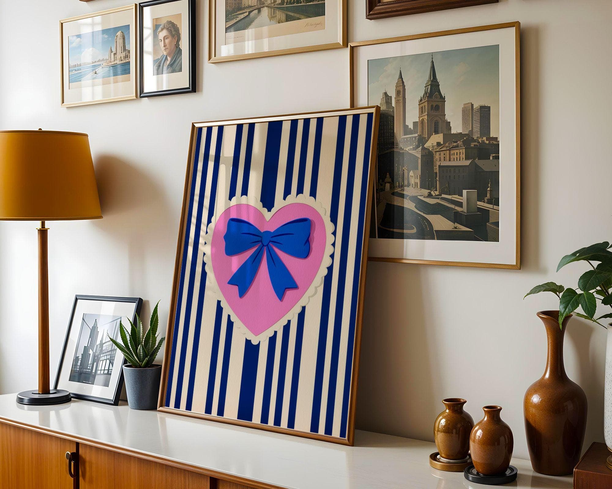 Preppy Bow Wall Art, Coquette Room Decor, Girly Aesthetic Poster, Feminine Retro Art, Pastel Pink Heart, Cute Retro Art, Cute Preppy Print - view 2