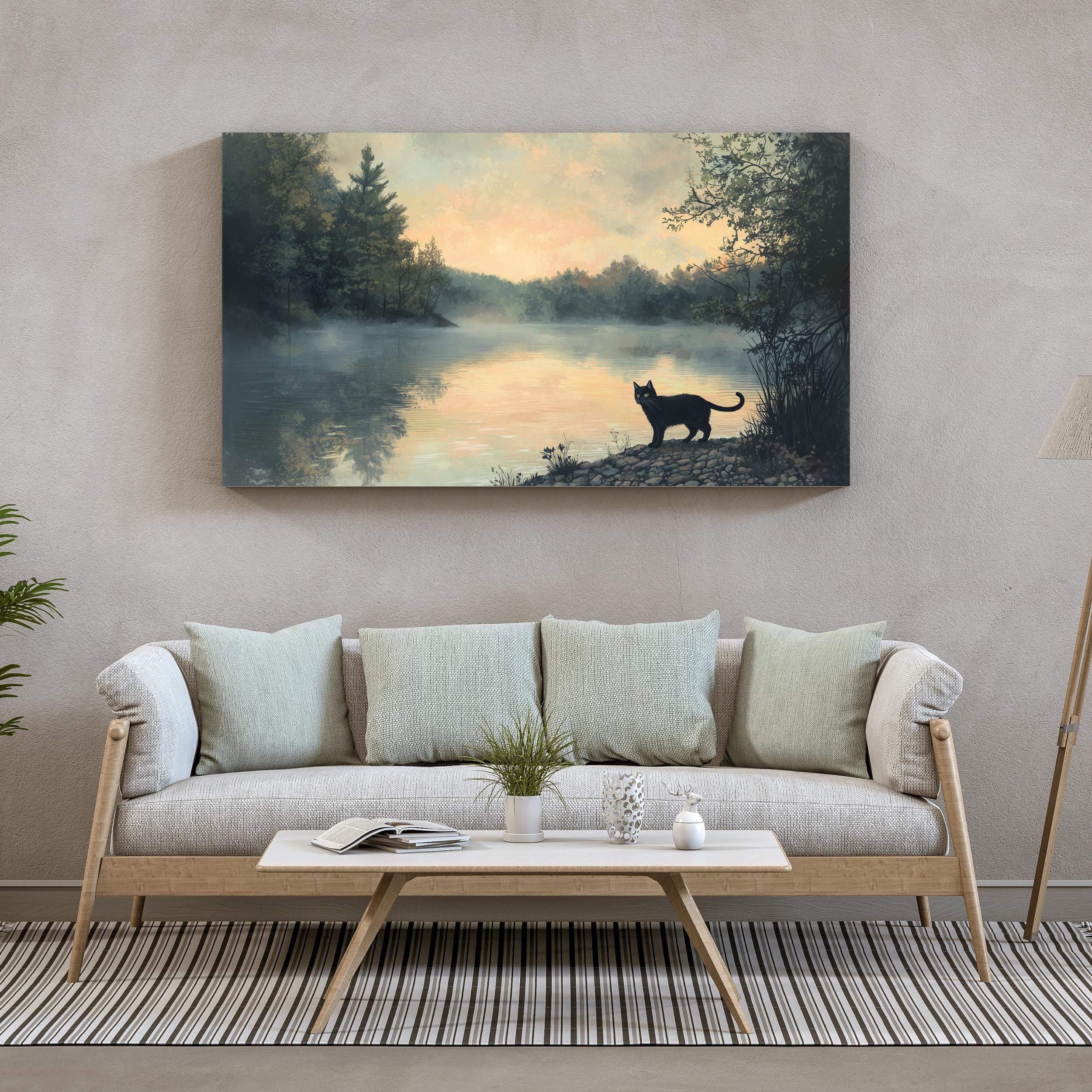 Whimsical Black Cat Art, Calming Landscape Wall Art, Digital Animal Wall Art, UNFRAMED, Black Cat Poster, Landscape Prints, Digital Cat Art - view 5