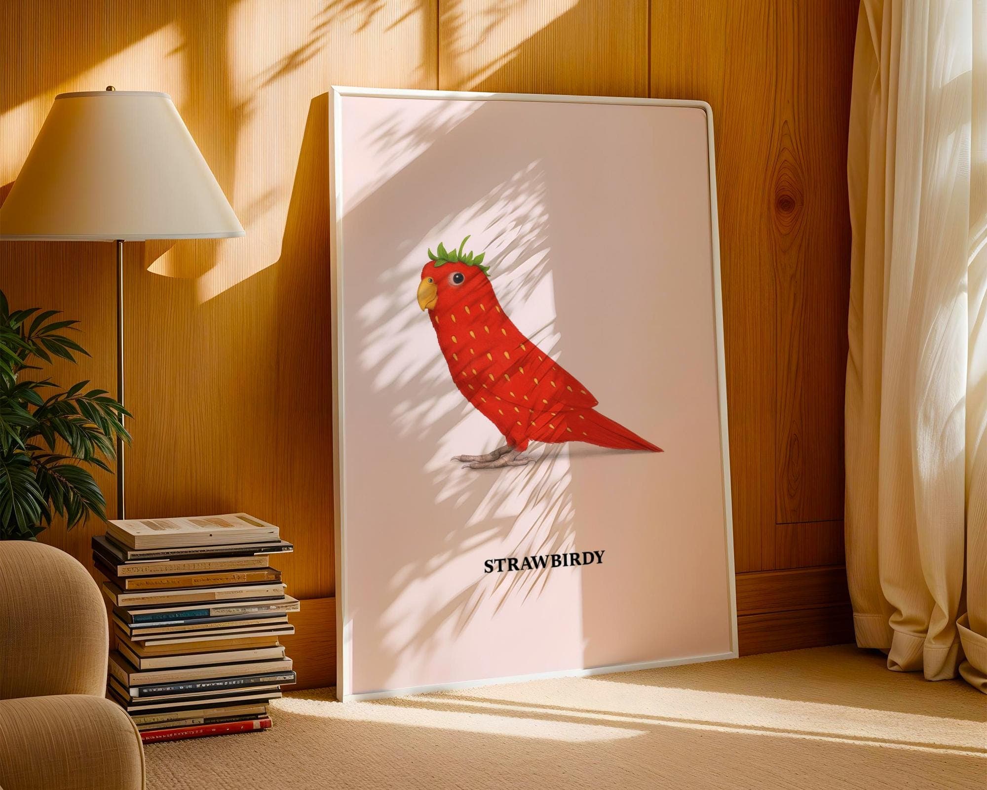 Strawberry Parrot Print: Funny Bird Wall Art, Whimsical Animal Poster (Digital Download) - view 2