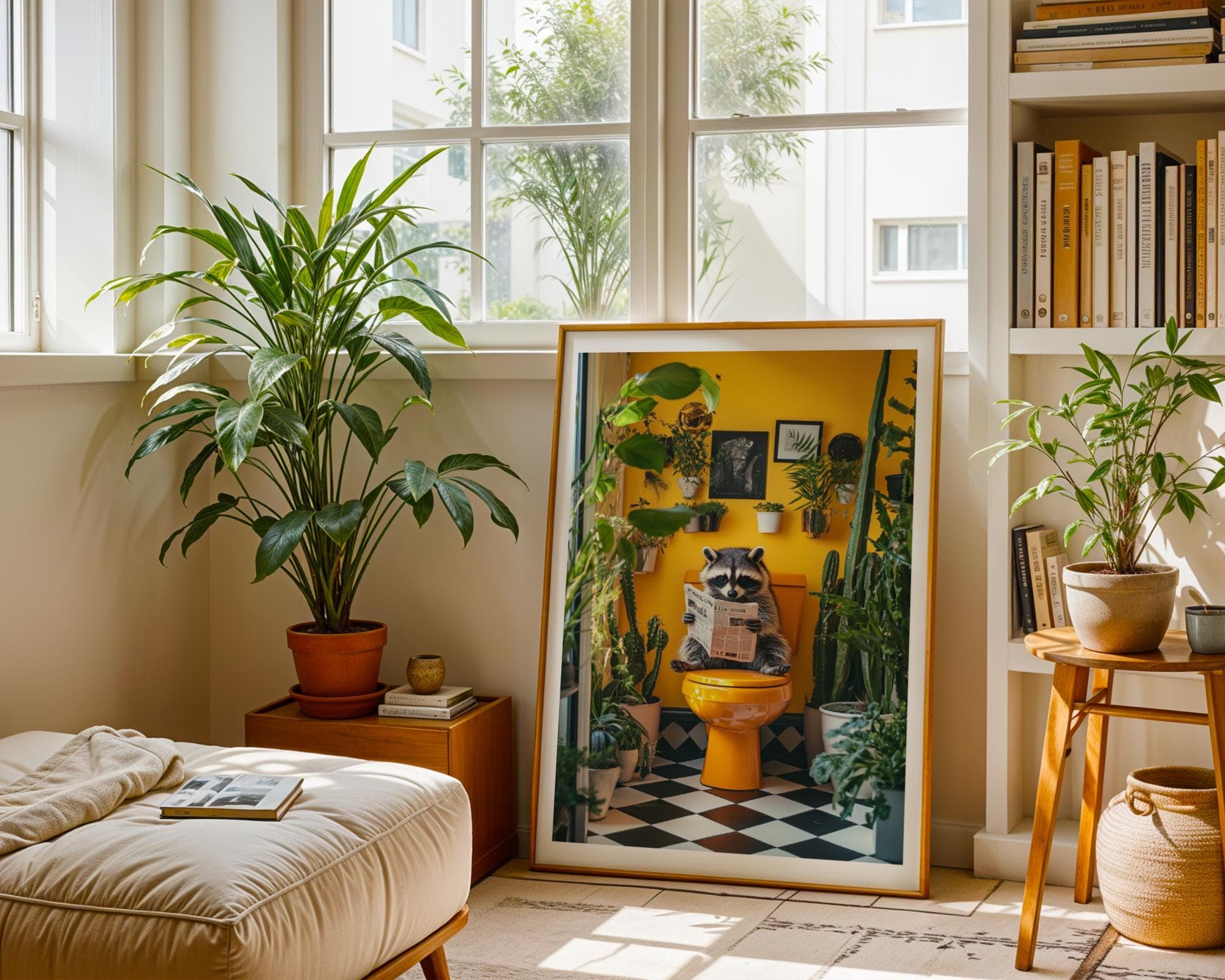 Cute Racoon on Toilet, Funny Bathroom Decor, Pintable Racoon, Funny Racoon Reading on Toilet, Humor Cute Racoon Poster, Kids Bathroom Prints - view 5