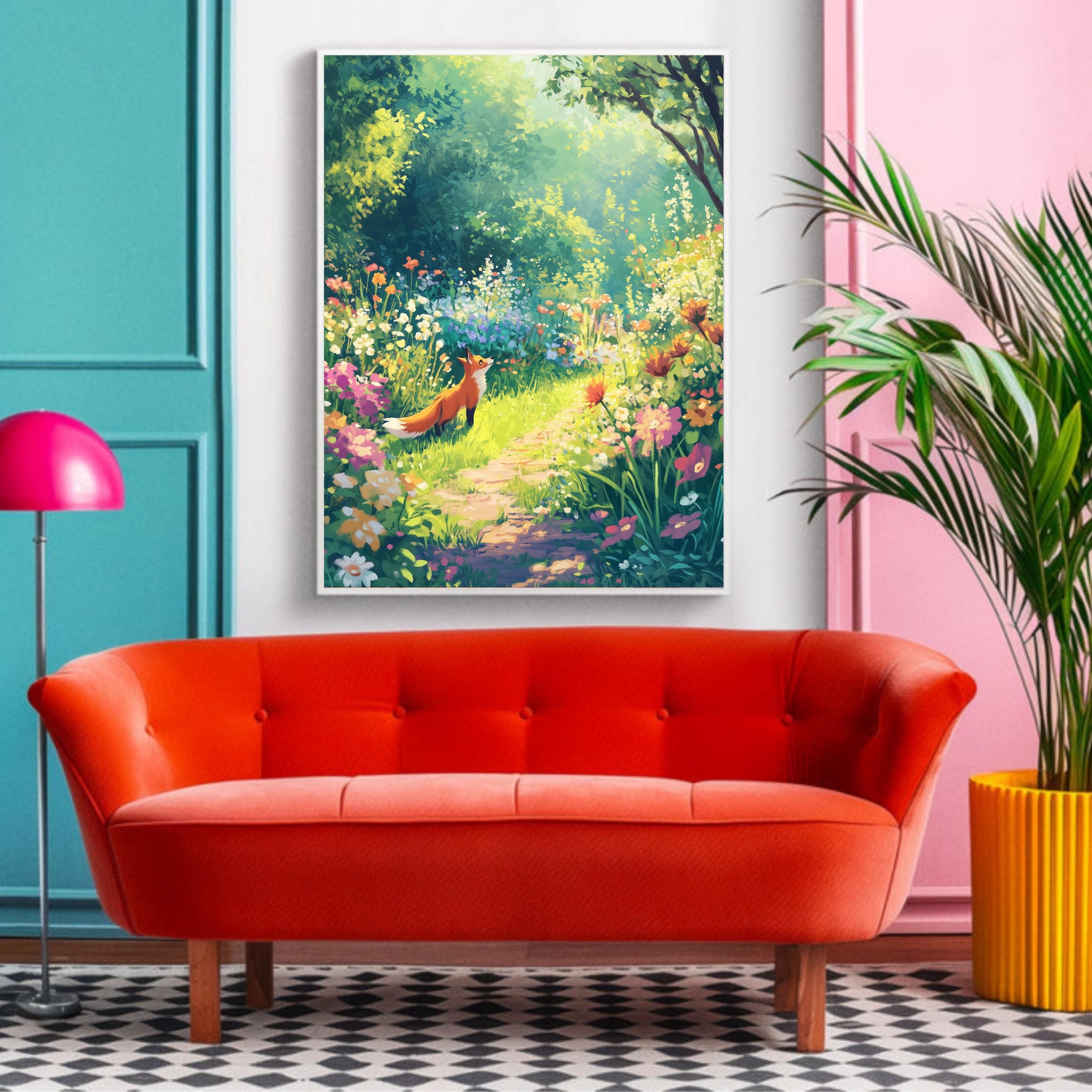 Cute Fox in a Colorful Meadow - Nature Art, Whimsical Fox in a Vibrant Flower Field, Whimsical Nature Print, Fox Wall Print, Fox Posters - view 5