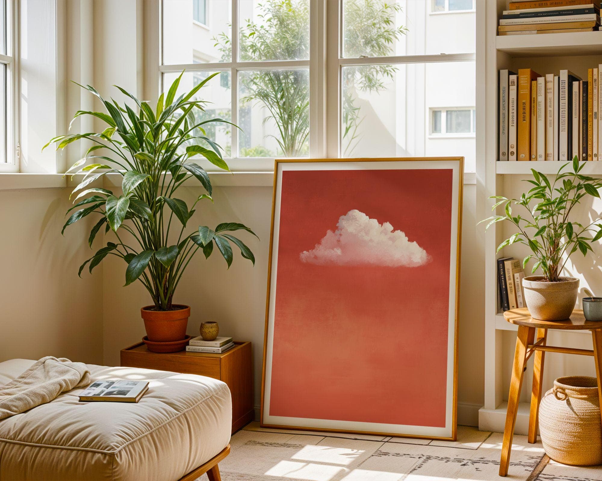 Pink Cloud on Coral – Minimal Wall Art, Scandinavian Wall Decor, Orange Wall Decor, Orange Prints, Soft Pink Cloud Poster, Digital Art - view 6