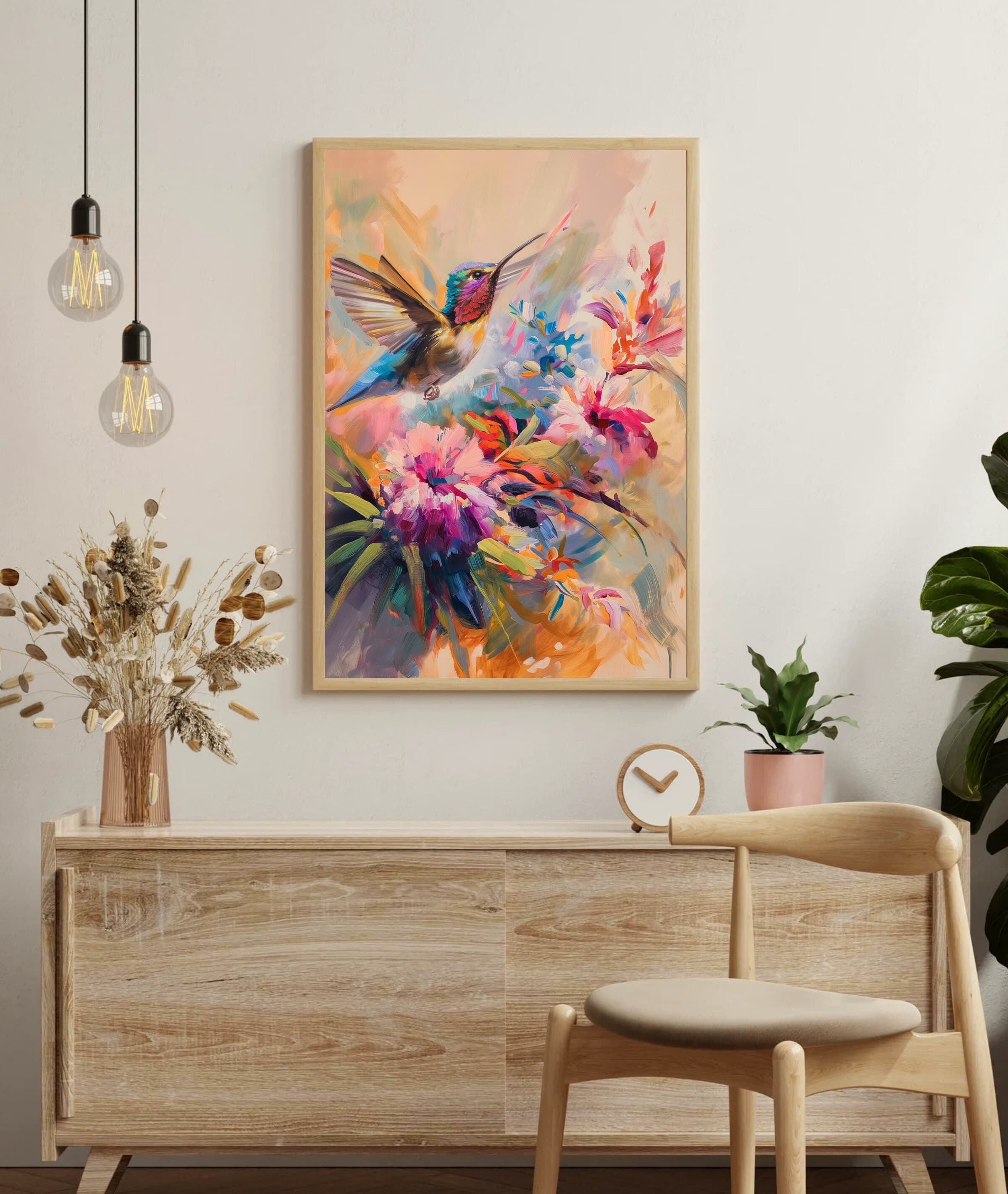 Colorful Hummingbird Poster, Oil Painting, Hummingbird Digital Wall Art, Vibrant Hummingbird and Flowers, Colorful Bird Art, Bird Poster - view 6