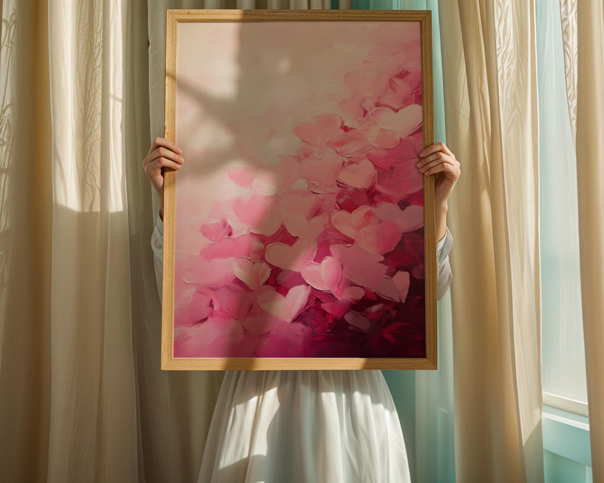Romantic Abstract Heart Painting, Pink Heart Wall Art, Romantic Love Hearts Art, Love Wall Decor for Bedroom, Digital Heart Wall Decor - view 7