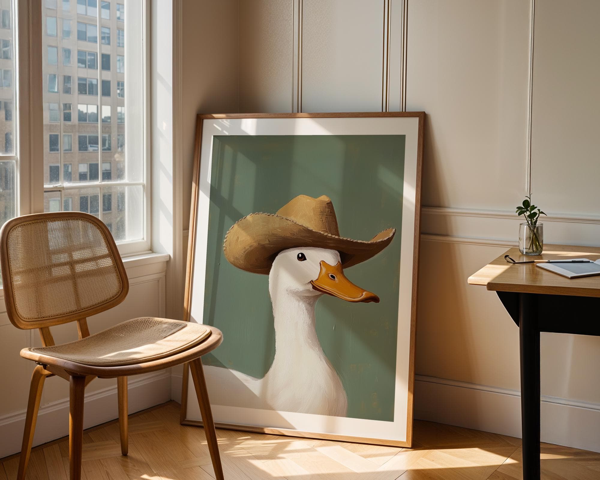 Silly Cowboy Goose Print, Green Western Nursery Printable Art, Neutral Southeastern Boy Room Animal Wall art, Cowboy hat, Digital Download - view 3