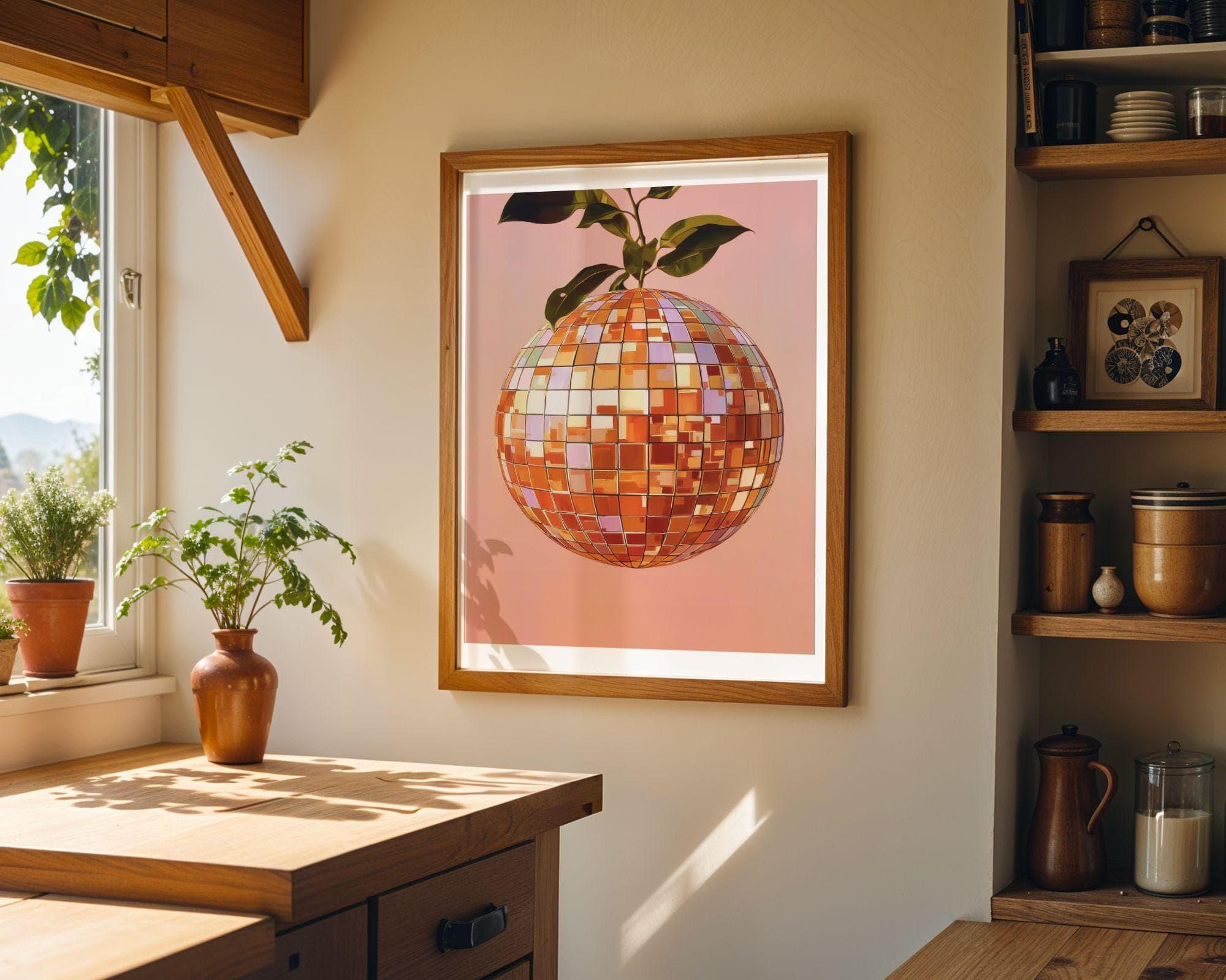 Orange Disco Ball Wall Art – Funky Fruit Pop Art Poster, Disco Orange Wall Art – Retro Fruit Pop Art Print, Orange Aesthetic Wall Print - view 5