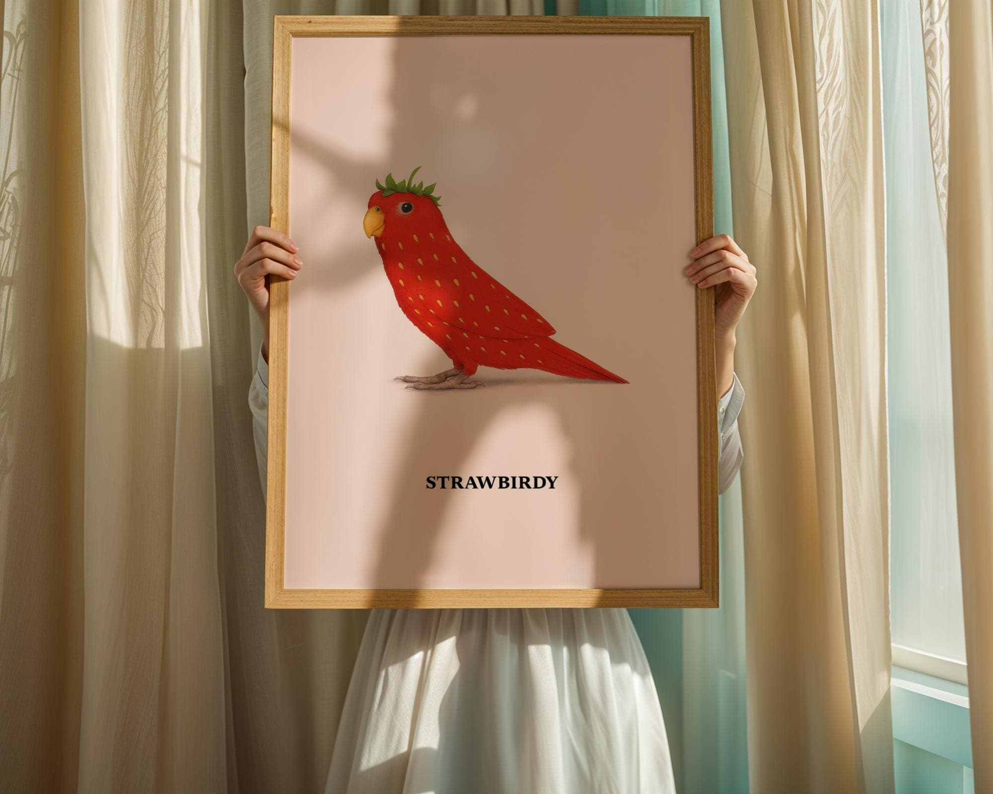 Strawberry Parrot Print: Funny Bird Wall Art, Whimsical Animal Poster (Digital Download) - view 4