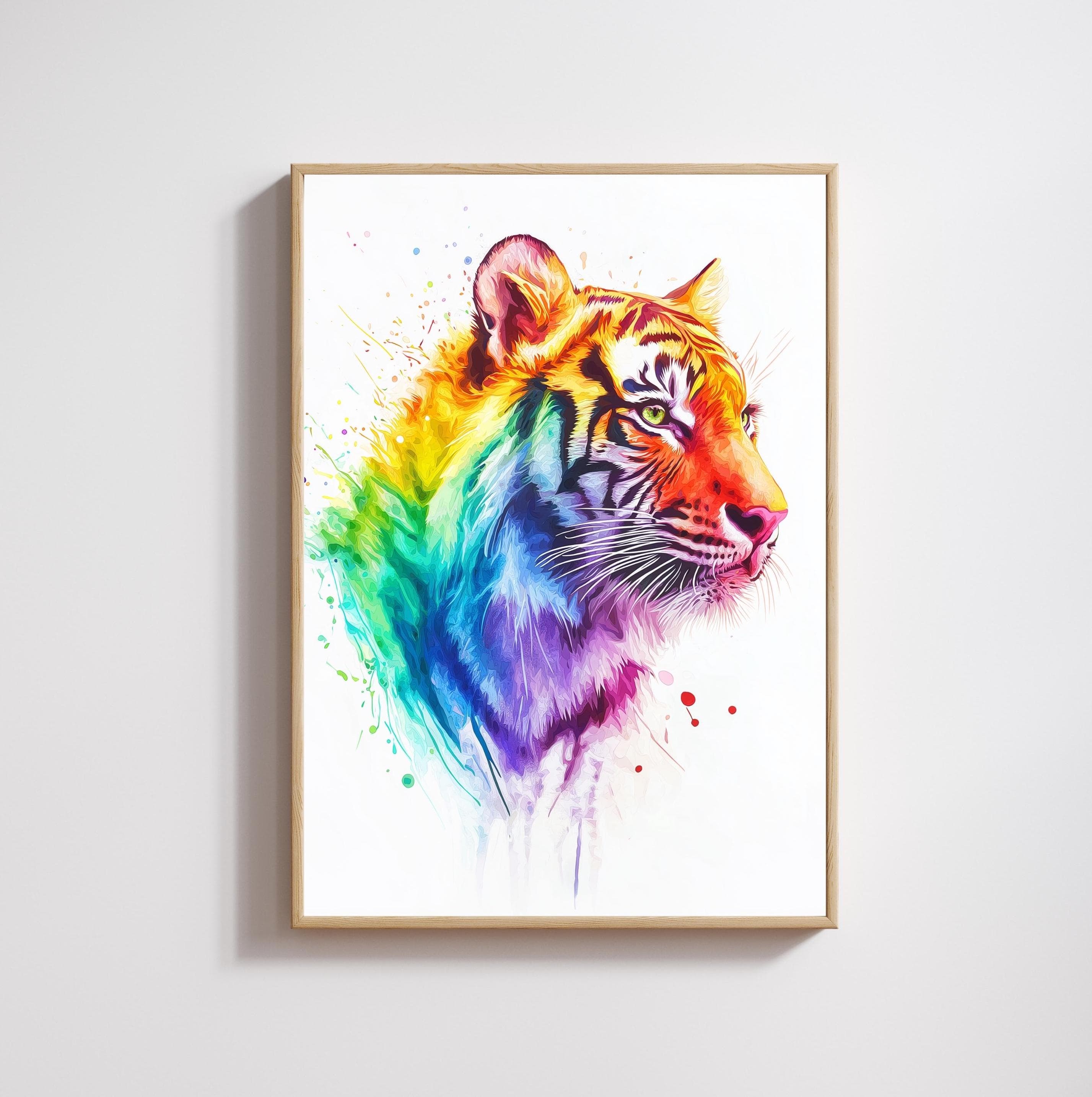 Set of 6 Safari Animals Watercolor Printable Art, Colorful Painting Wall Art, Nursery Children Gift, Rainbow Animal Wall Art, Tiger Poster - view 7