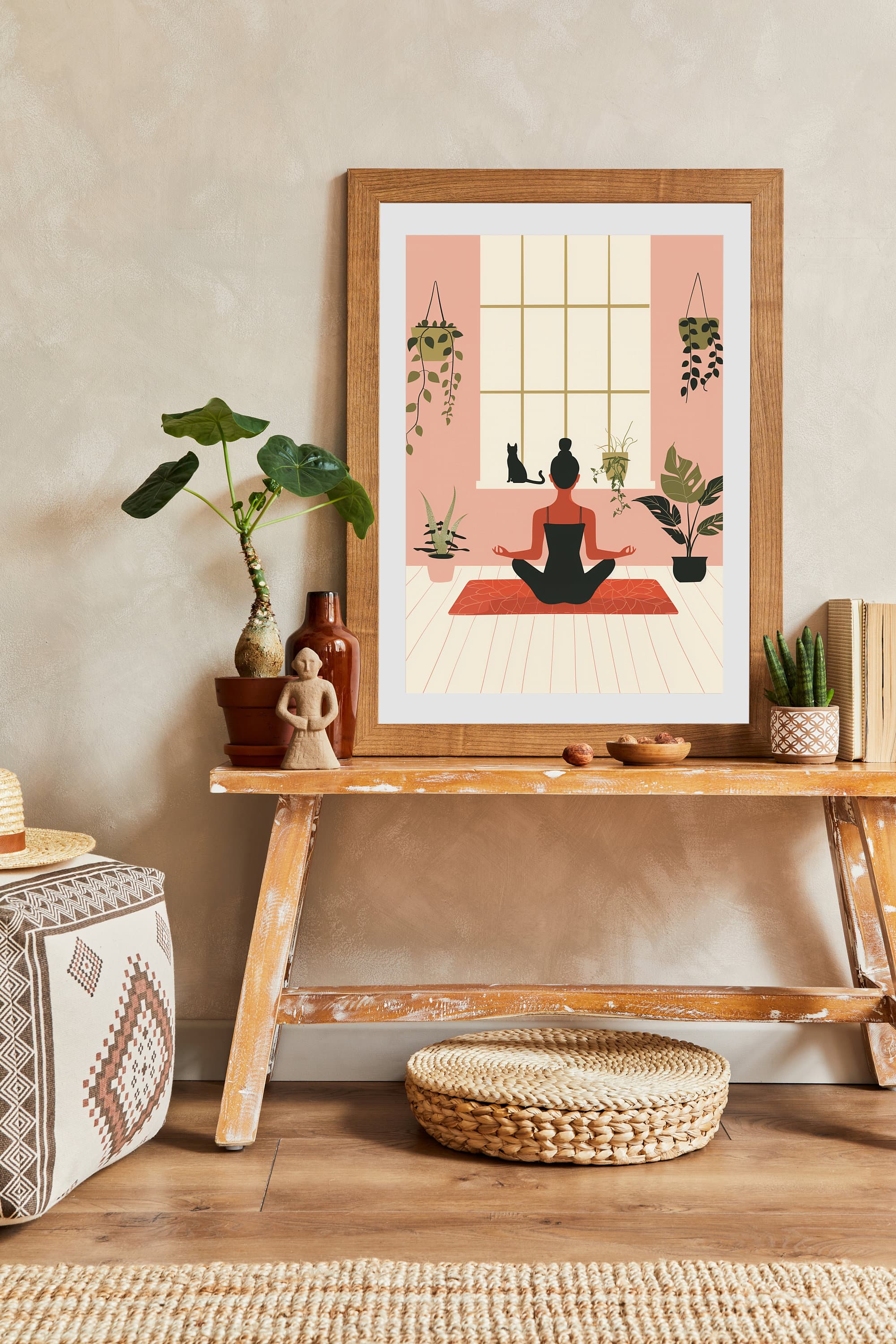 Yoga Cat and Woman Print, Cat Yoga Print, Black Cat Art, Yoga Room Decor,Yoga Lover,Serene Yoga Meditation Art Print, International Cat Day - view 2