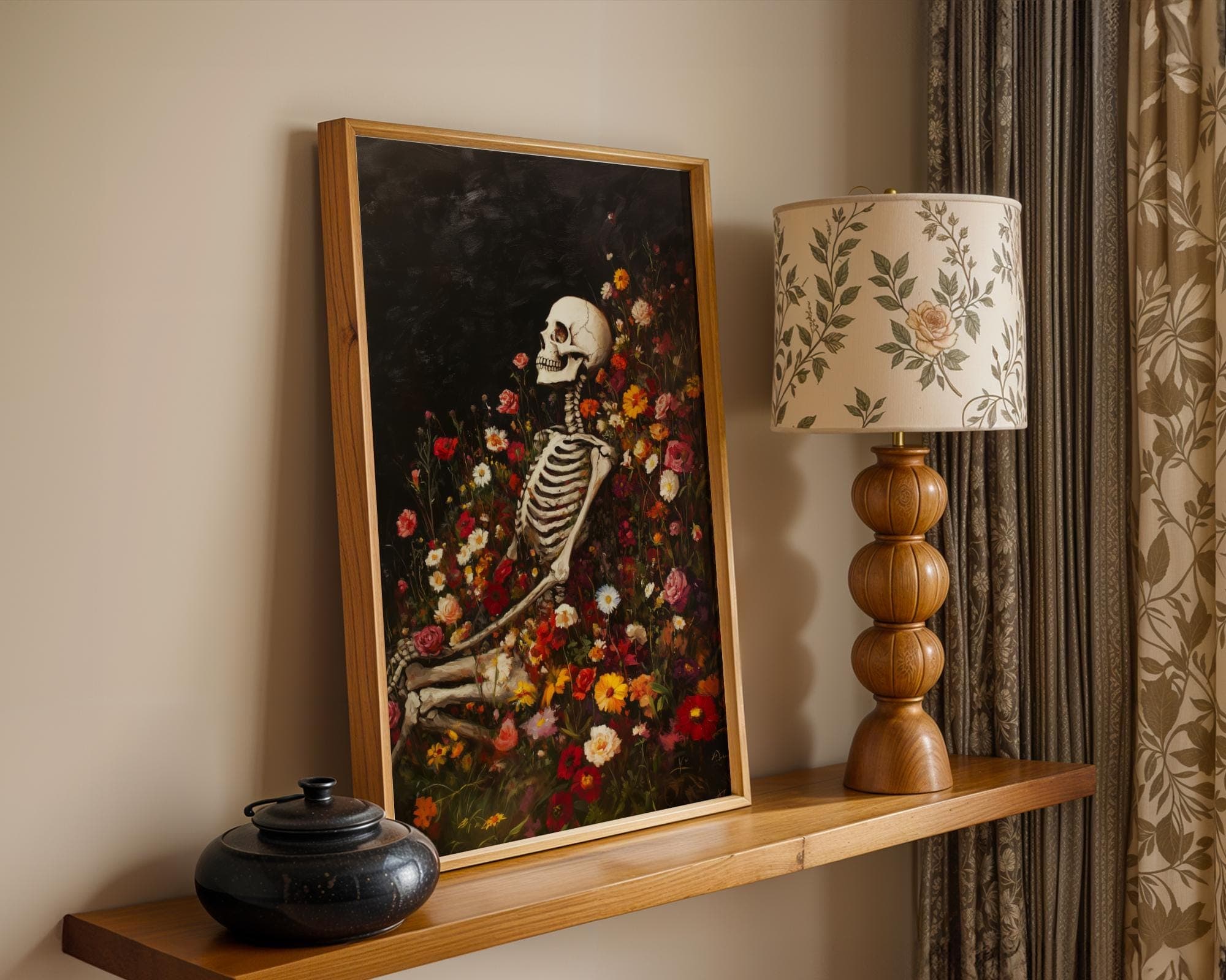 Floral Skull and Skeleton Print β Dark Academia Art, Floral Skeleton Gothic Print, Vintage Skeleton Decor, Digital Download, Dark Academia - view 4
