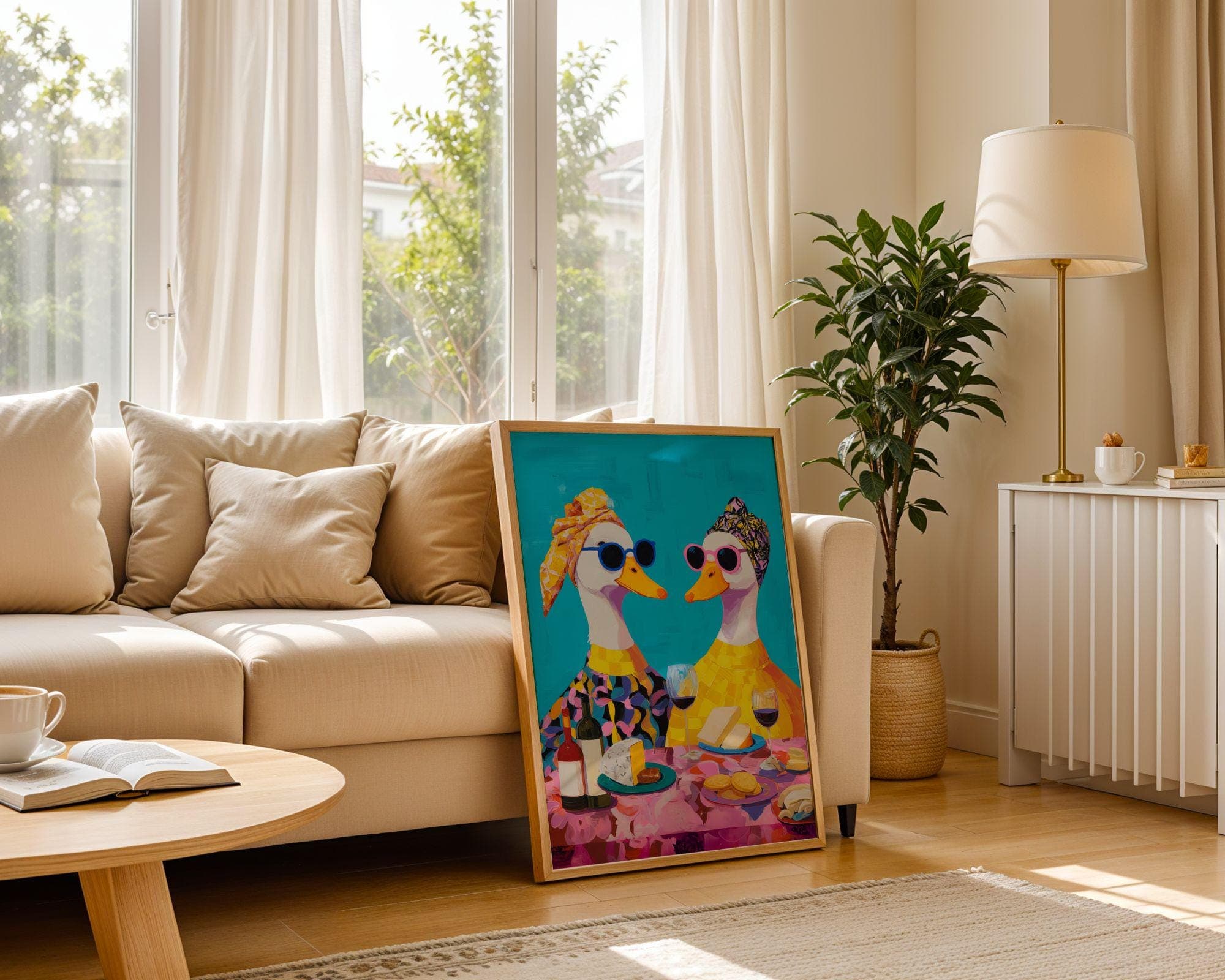 Funny Duck Couple Kitchen Wall Art, Colorful Duck Wine Dinner Art, Whimsical Duck Couple Painting, Pop Art Duck Kitchen Decor, Wine Lover - view 7