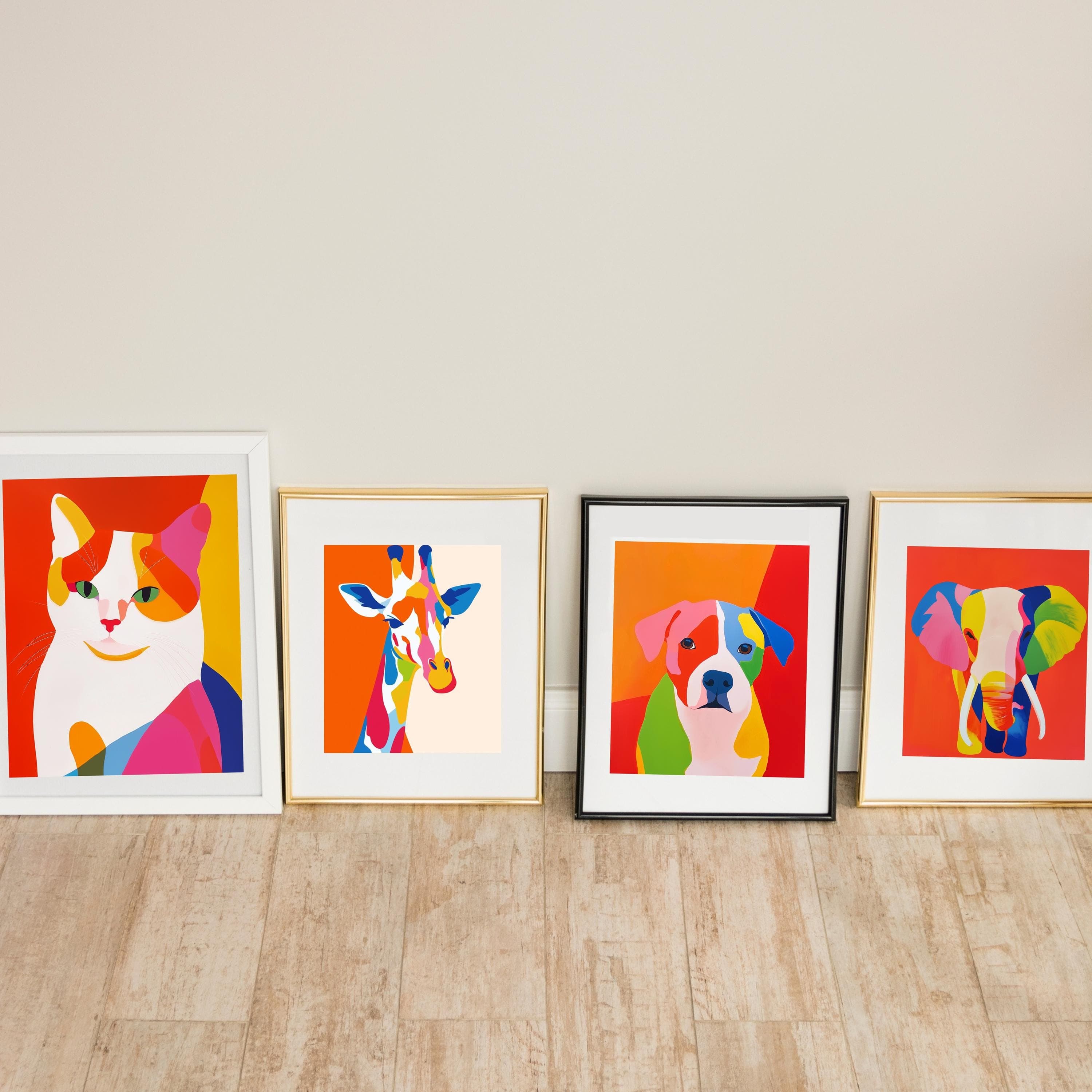 Colorful Animal Wall Decor, Modern Animal Art Prints, Set of 6 with Colorful Prints, Colorful Dog, Cat, Elephant, Giraffe, Tiger, Monkey Art - view 5