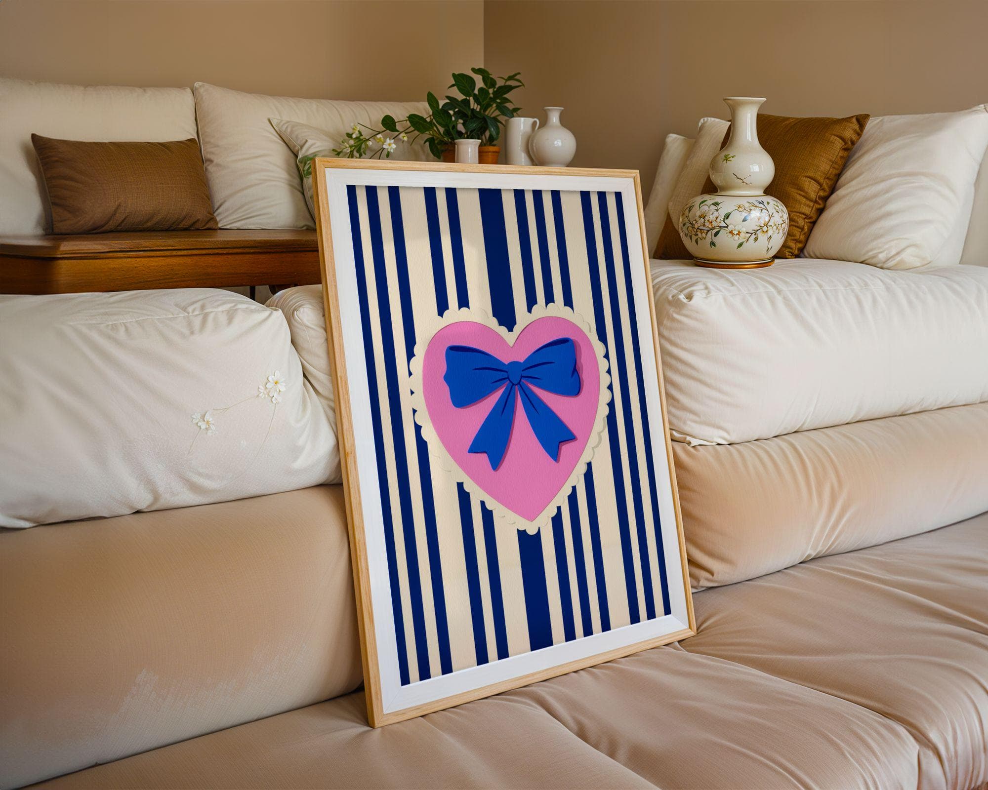 Preppy Bow Wall Art, Coquette Room Decor, Girly Aesthetic Poster, Feminine Retro Art, Pastel Pink Heart, Cute Retro Art, Cute Preppy Print - view 4