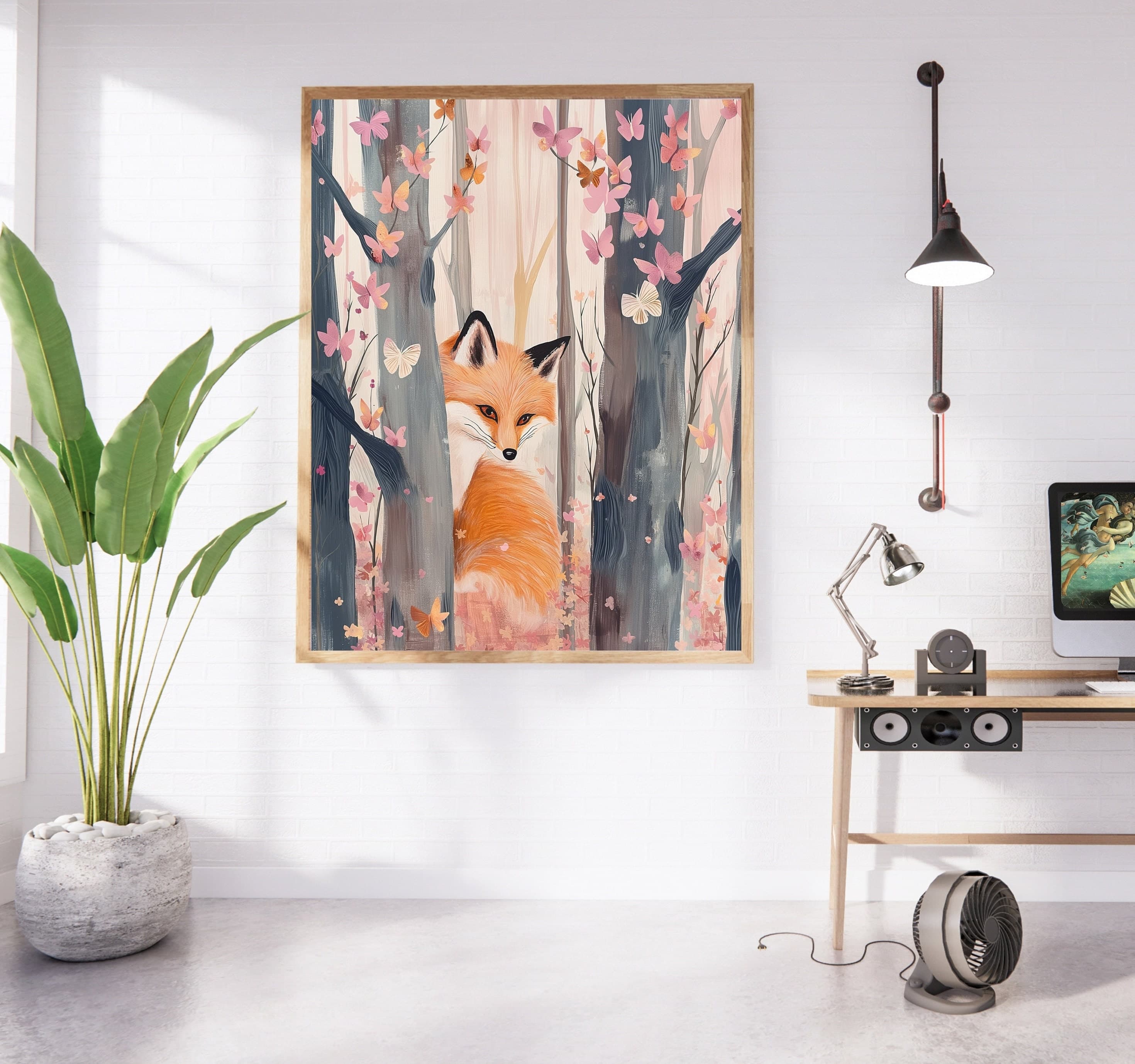 Whimsical Fox Poster, Oil Painting, Colorful Digital Fox and Butterflies Oil Painting, Colorful Fox Print, Butterfly and Fox Art, Fox Decor - view 5