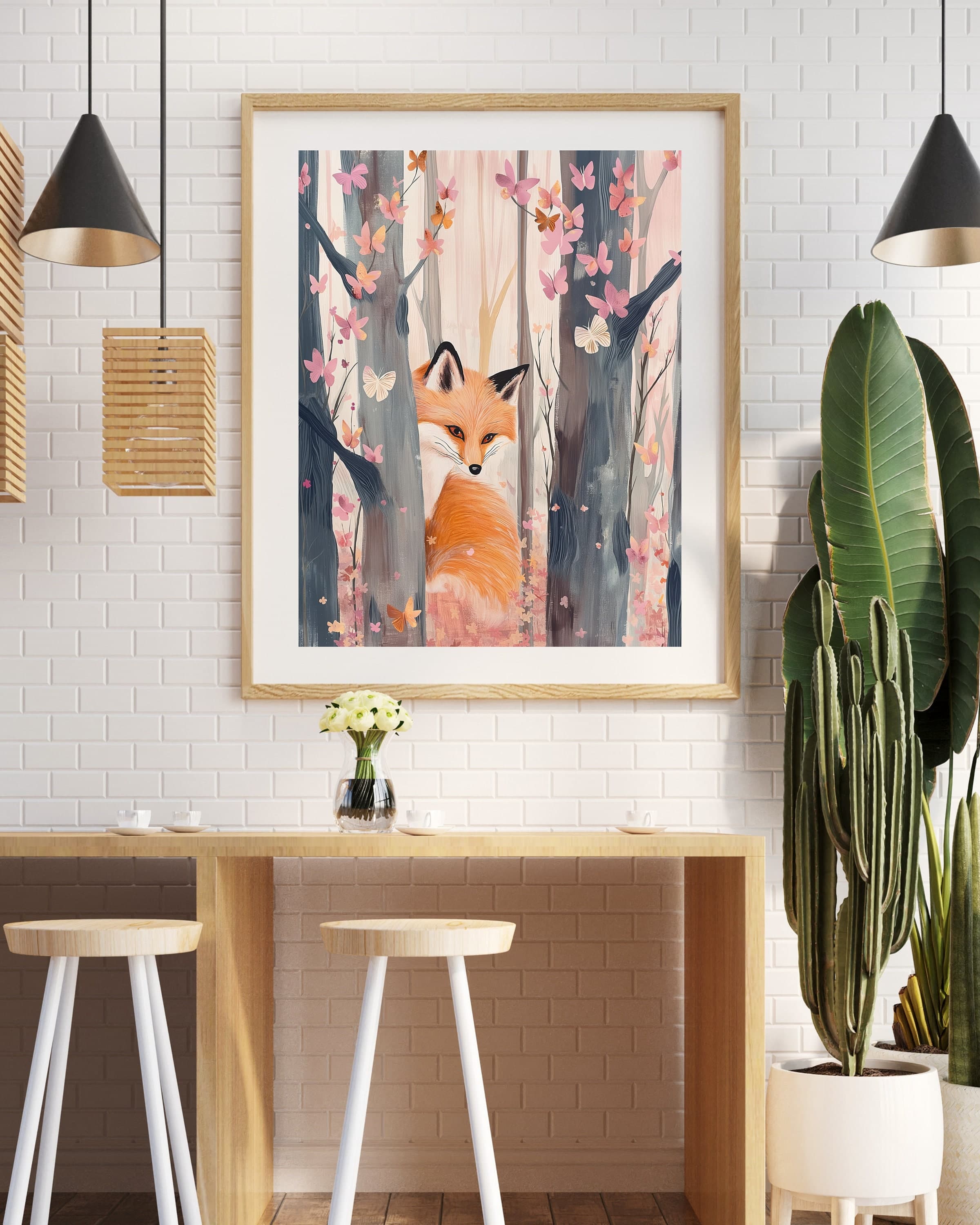 Whimsical Fox Poster, Oil Painting, Colorful Digital Fox and Butterflies Oil Painting, Colorful Fox Print, Butterfly and Fox Art, Fox Decor - view 4