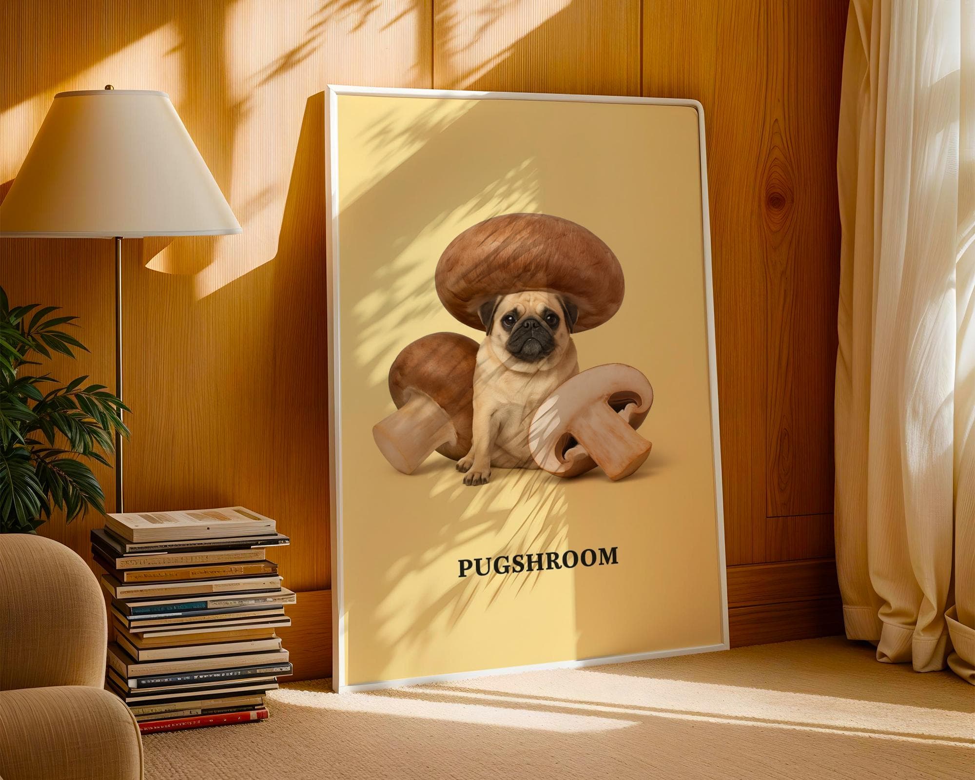 Funny Pug Wall Art Mushroom Hat Dog Print Whimsical Animal Poster, Funny Wall Art for Bathroom, Pug Wall Decor, Whimsical Dog Poster - view 2